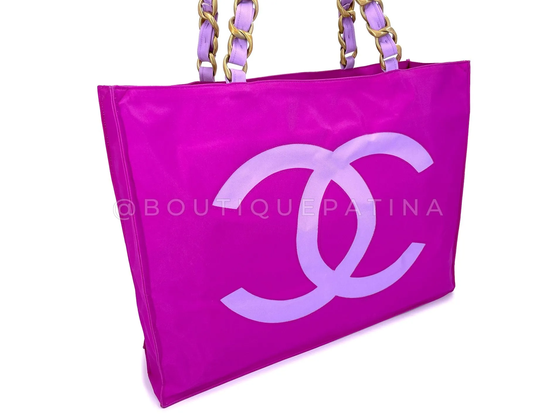 Chanel 1994 Vintage Iconic Fuchsia Purple Chunky Chain Tote Bag