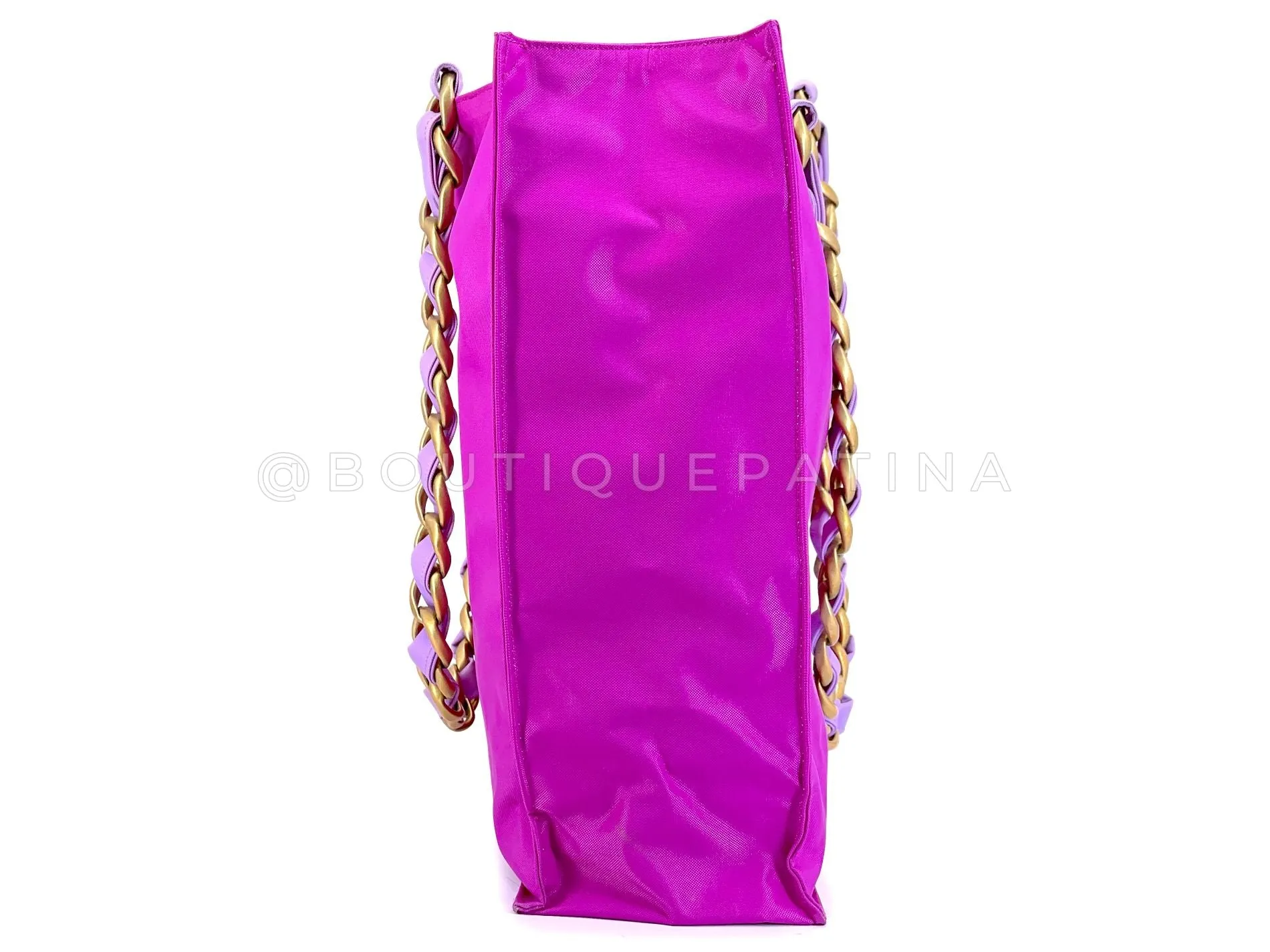 Chanel 1994 Vintage Iconic Fuchsia Purple Chunky Chain Tote Bag