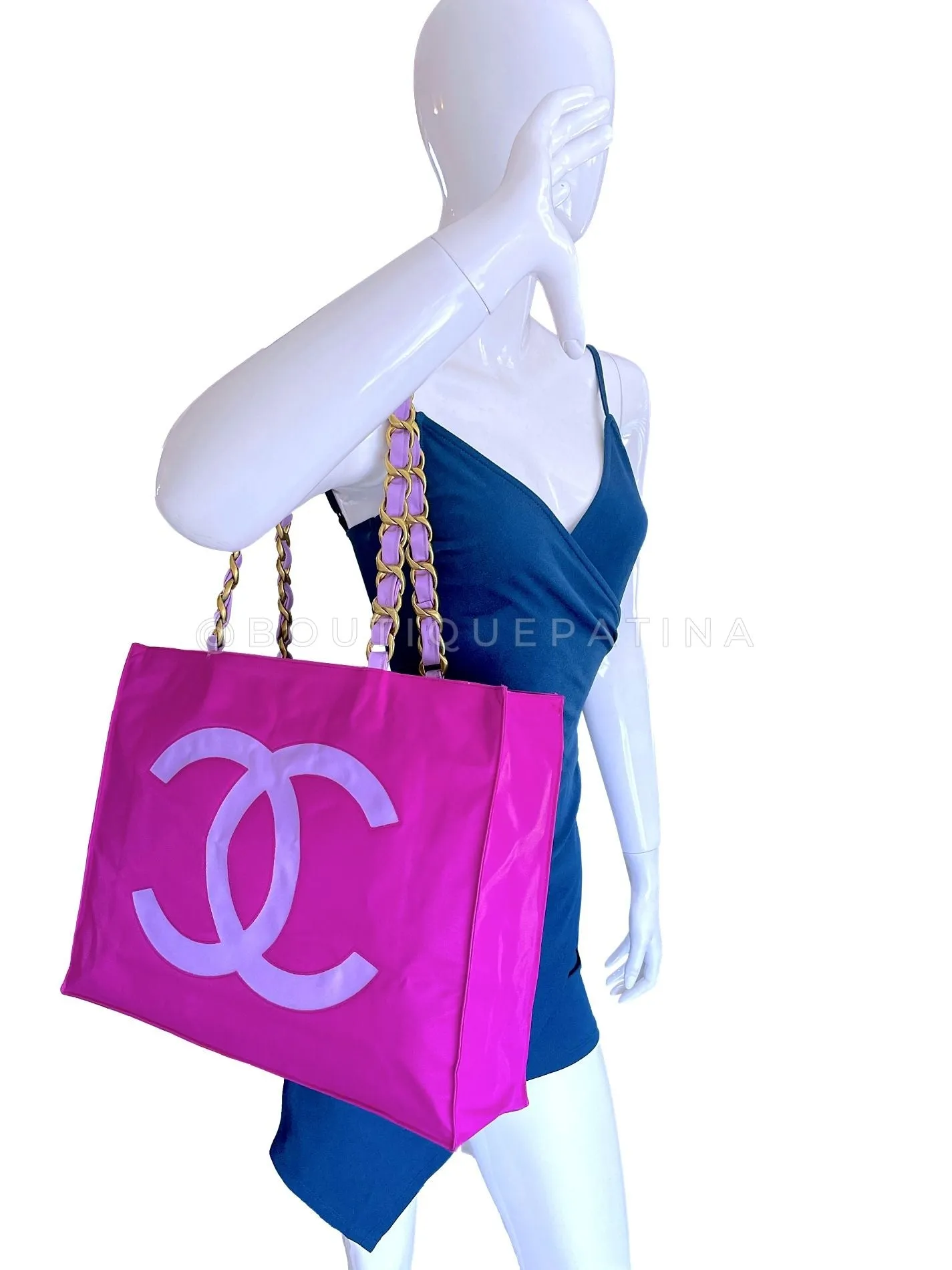 Chanel 1994 Vintage Iconic Fuchsia Purple Chunky Chain Tote Bag