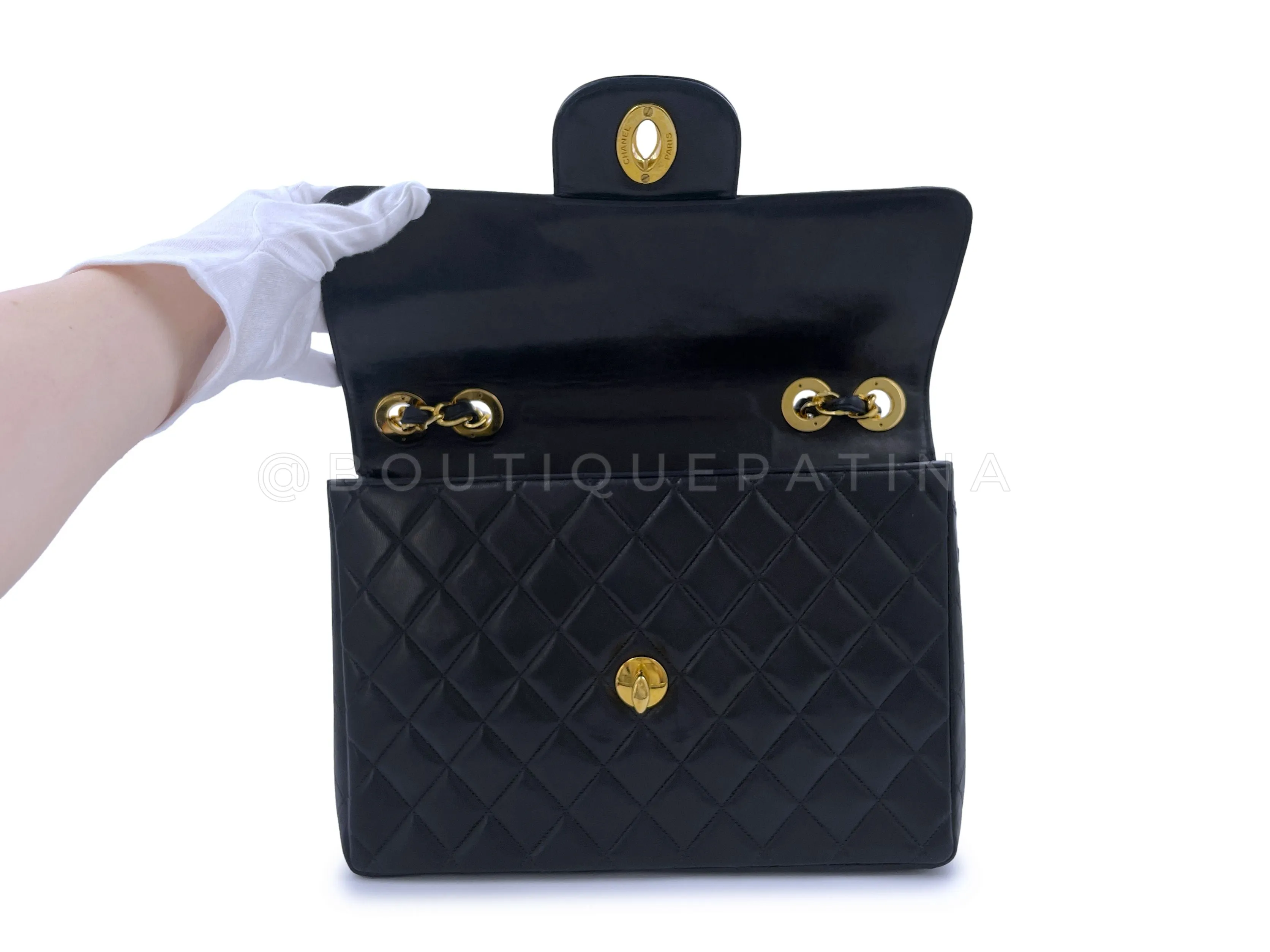 Chanel 1996 Vintage Jumbo Classic Flap Bag Black Lambskin 24k GHW