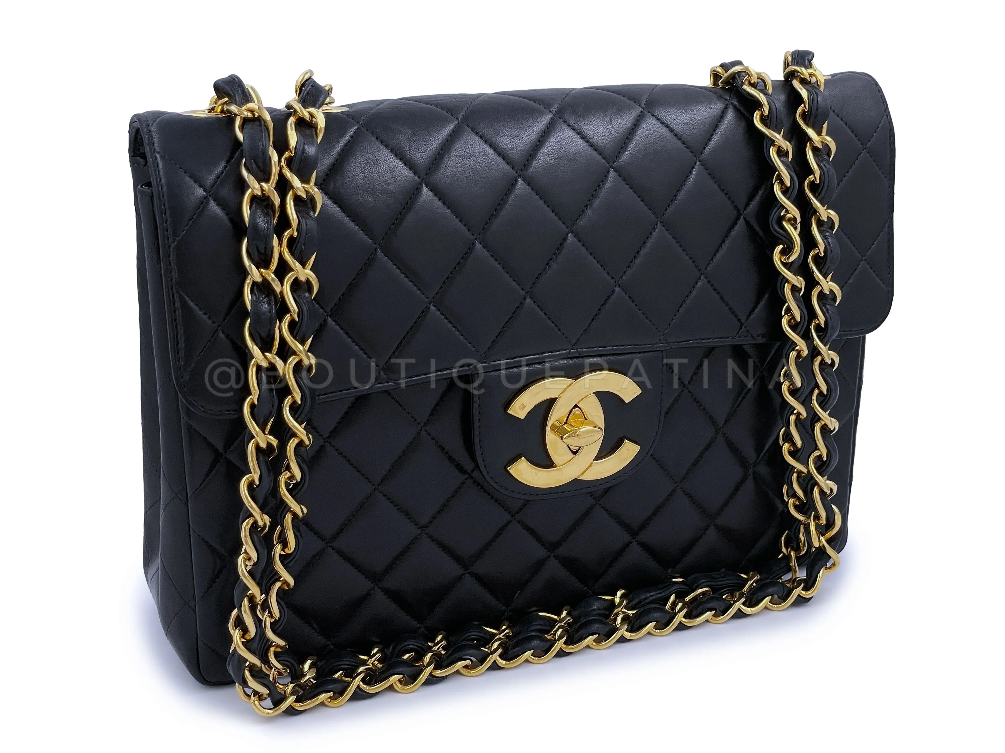 Chanel 1996 Vintage Jumbo Classic Flap Bag Black Lambskin 24k GHW