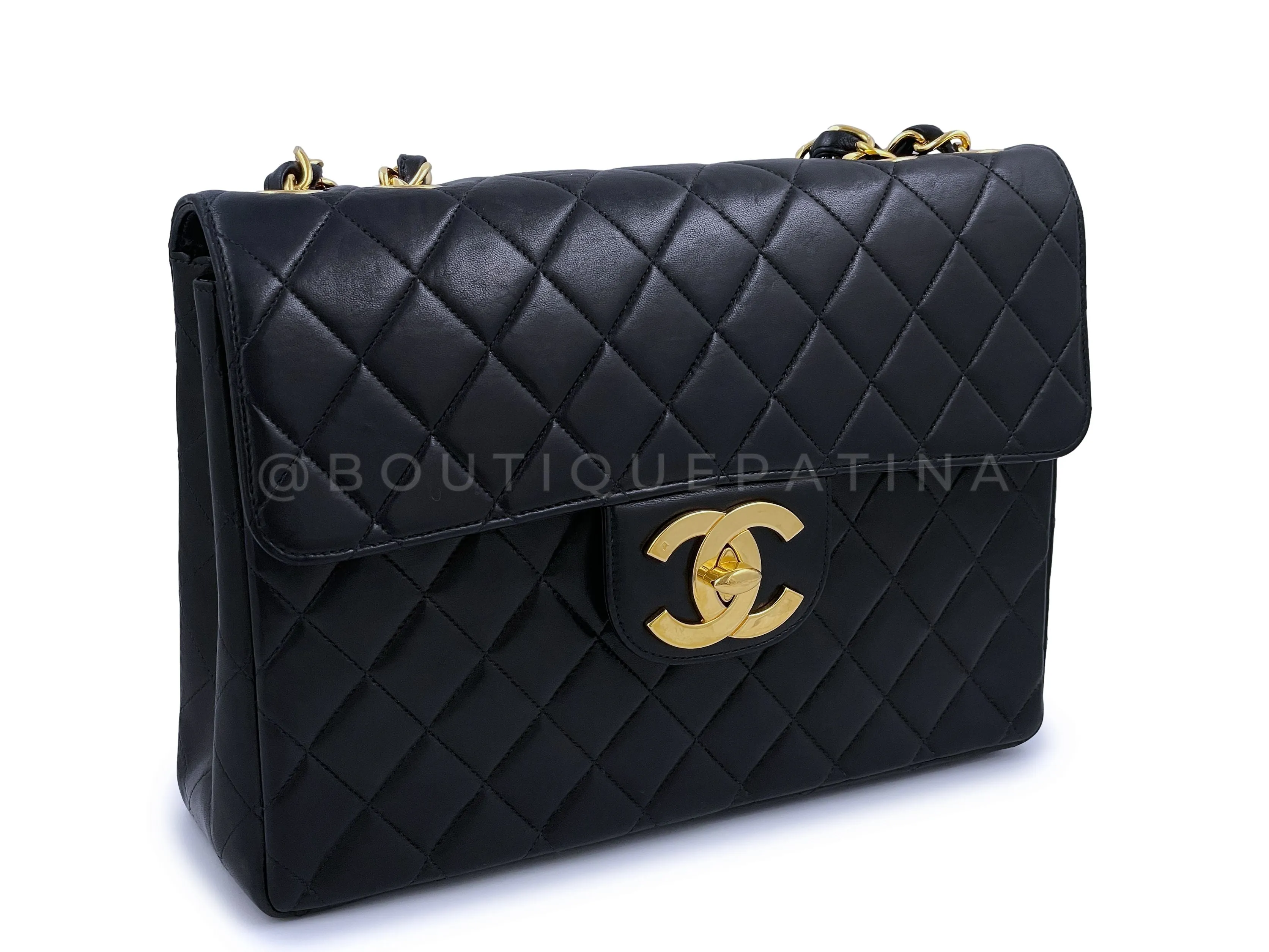 Chanel 1996 Vintage Jumbo Classic Flap Bag Black Lambskin 24k GHW