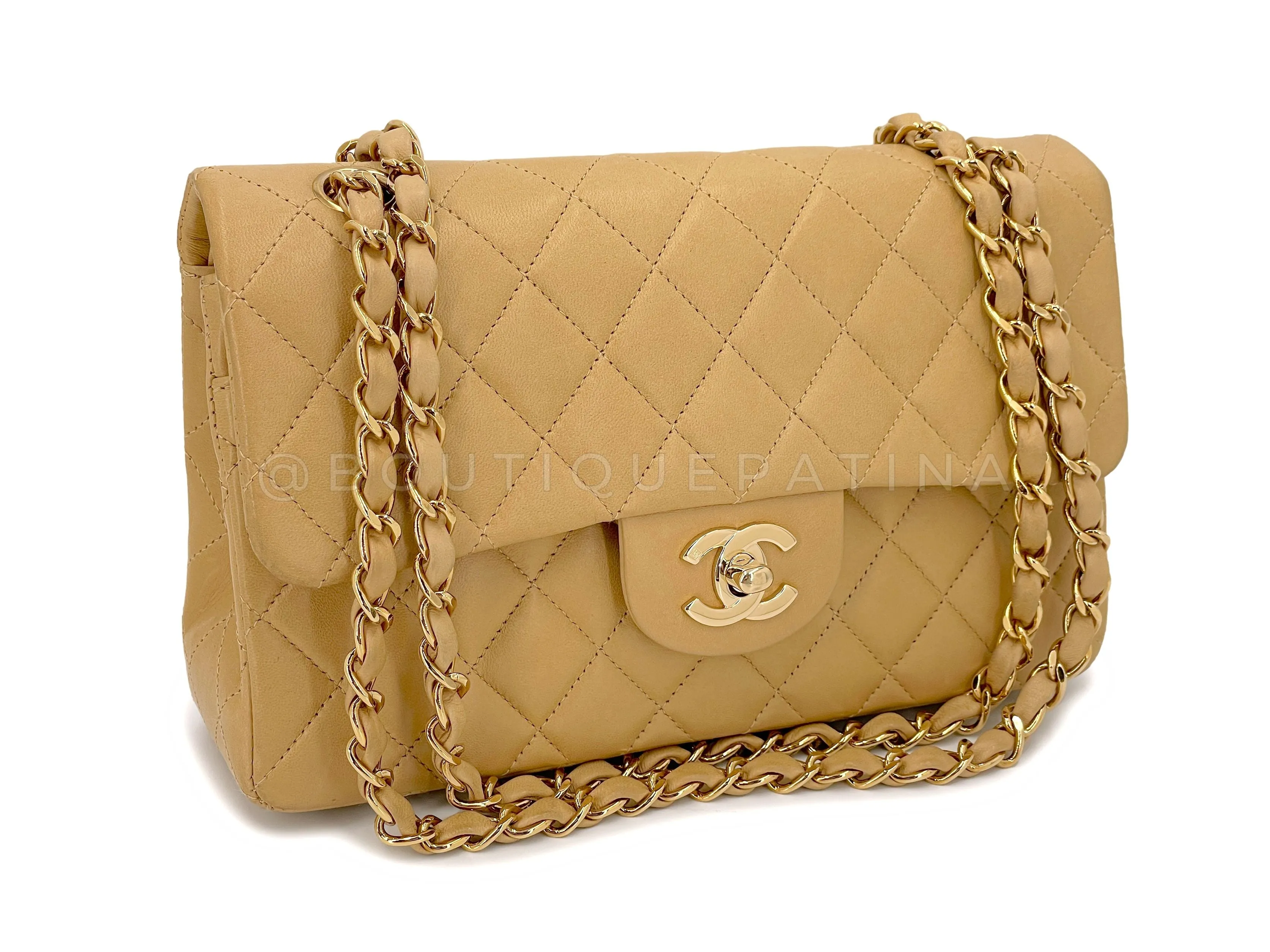 Chanel 2002 Vintage Milk Tea Beige Small Classic Double Flap Bag 24k GHW Lambskin