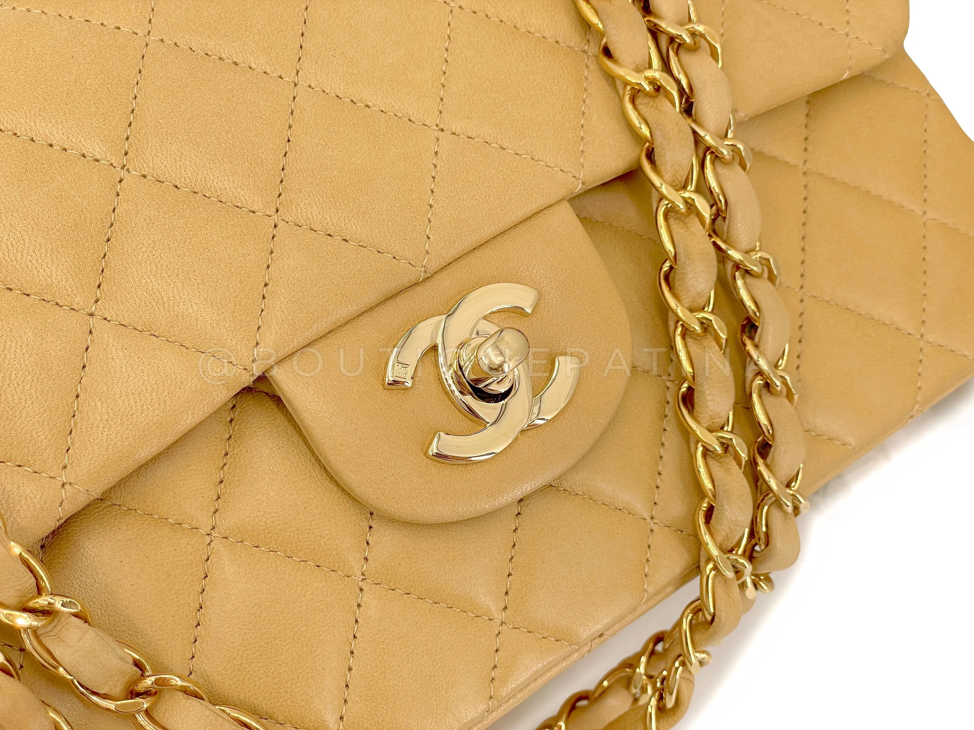 Chanel 2002 Vintage Milk Tea Beige Small Classic Double Flap Bag 24k GHW Lambskin