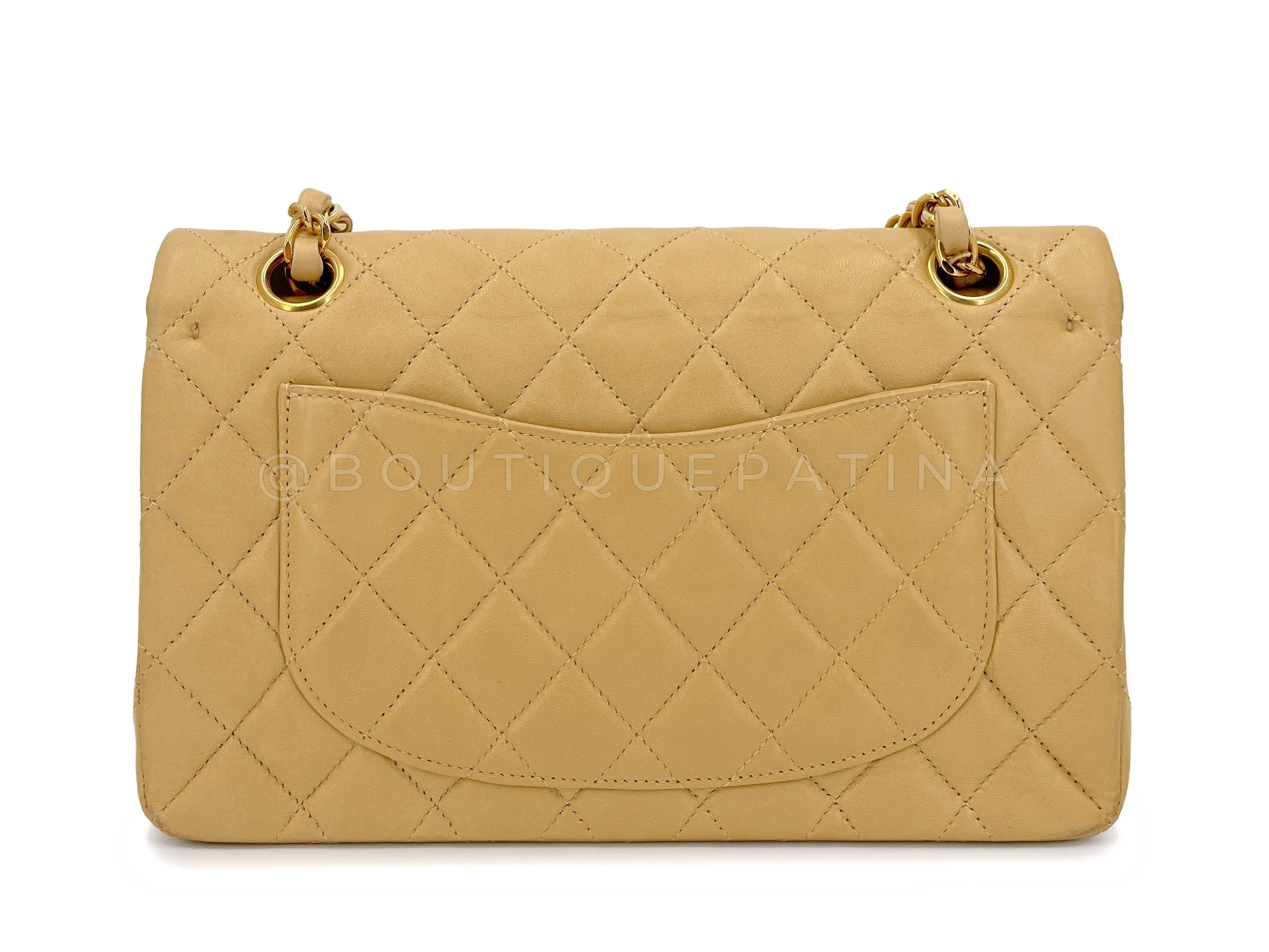 Chanel 2002 Vintage Milk Tea Beige Small Classic Double Flap Bag 24k GHW Lambskin