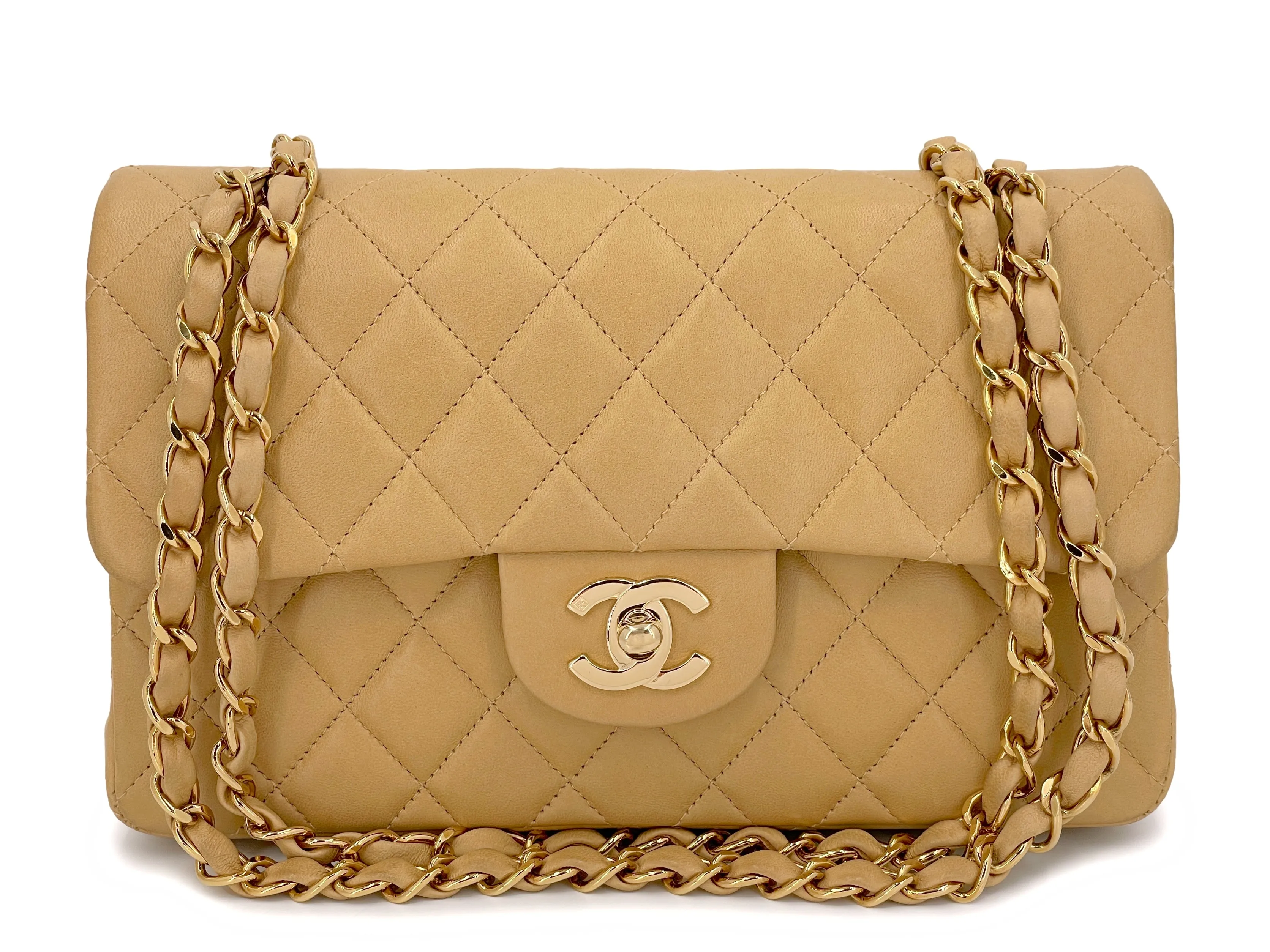 Chanel 2002 Vintage Milk Tea Beige Small Classic Double Flap Bag 24k GHW Lambskin