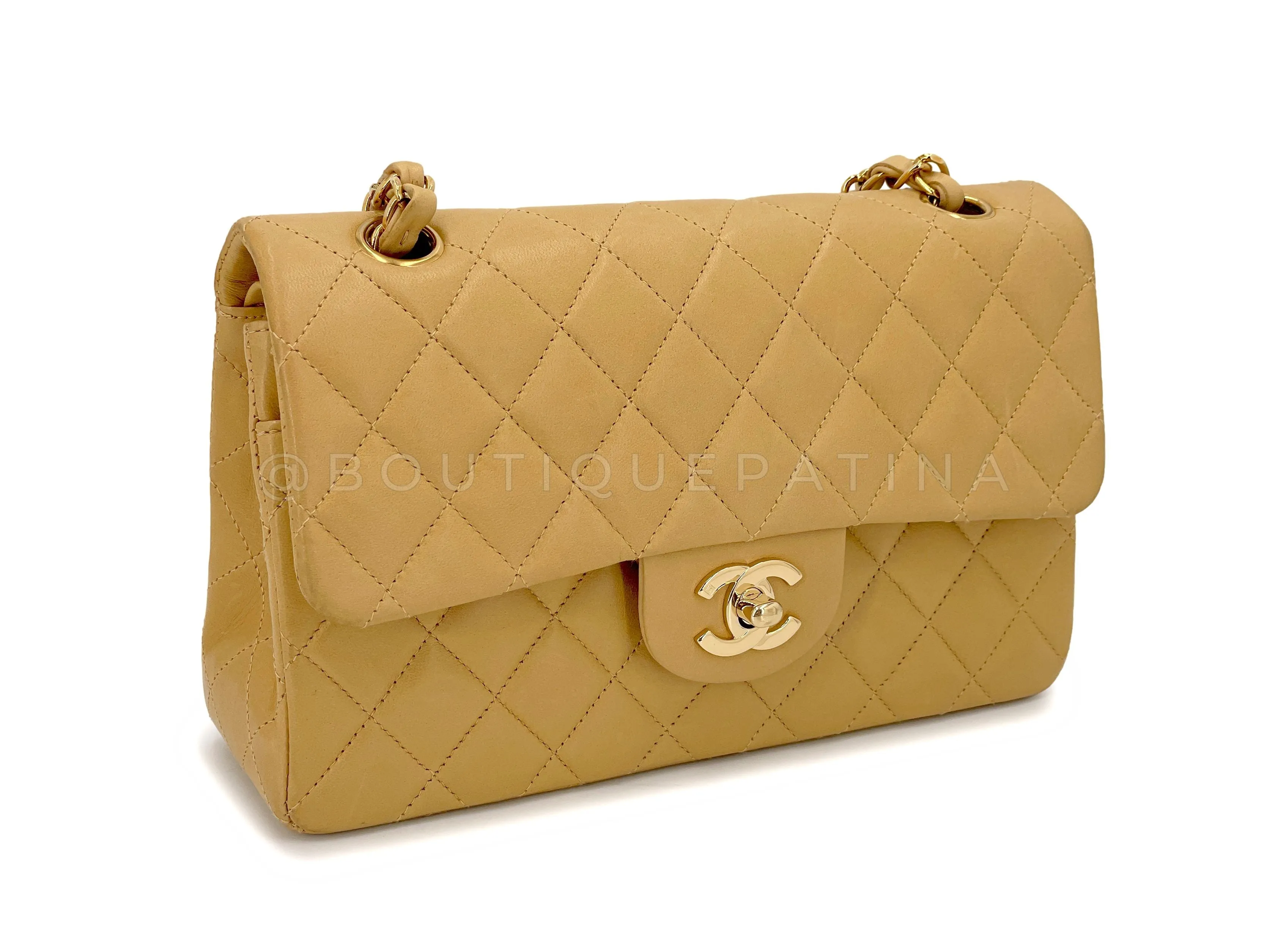 Chanel 2002 Vintage Milk Tea Beige Small Classic Double Flap Bag 24k GHW Lambskin