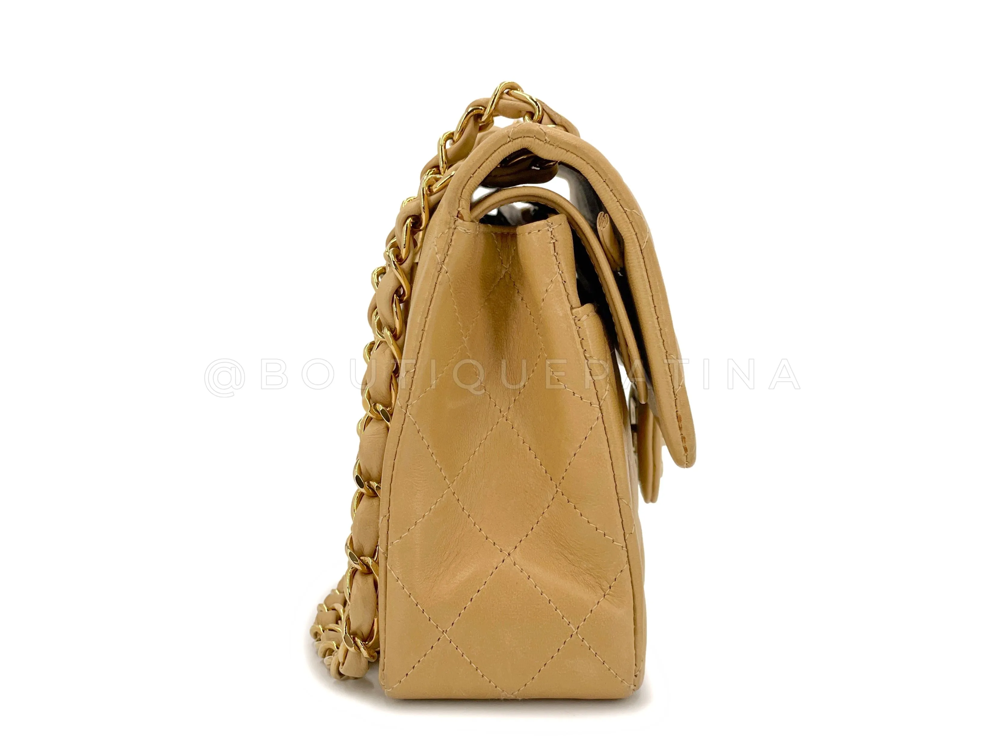 Chanel 2002 Vintage Milk Tea Beige Small Classic Double Flap Bag 24k GHW Lambskin