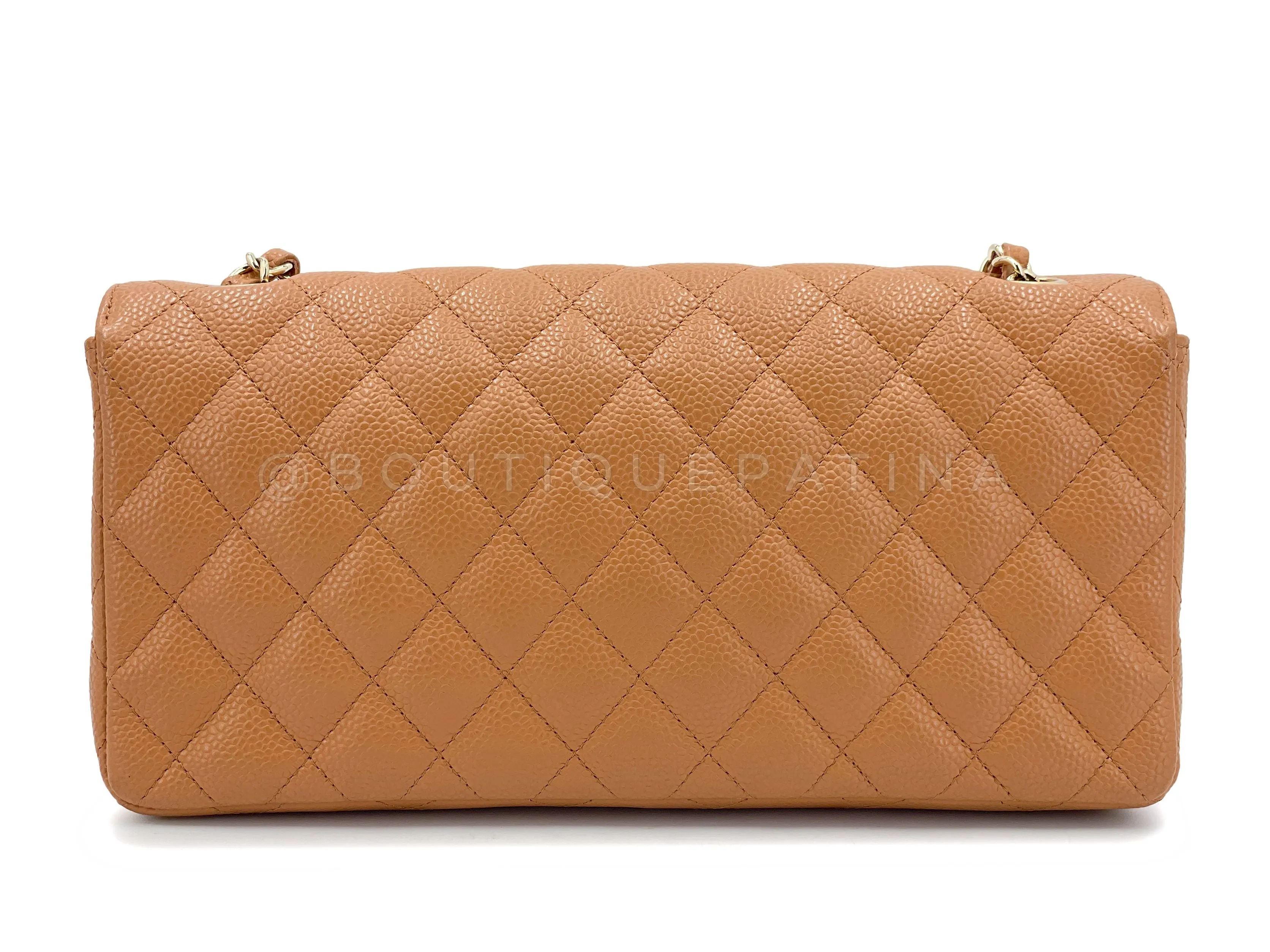 Chanel 2007 Vintage Caviar Caramel Beige Quilted East West Flap Bag 24k GHW