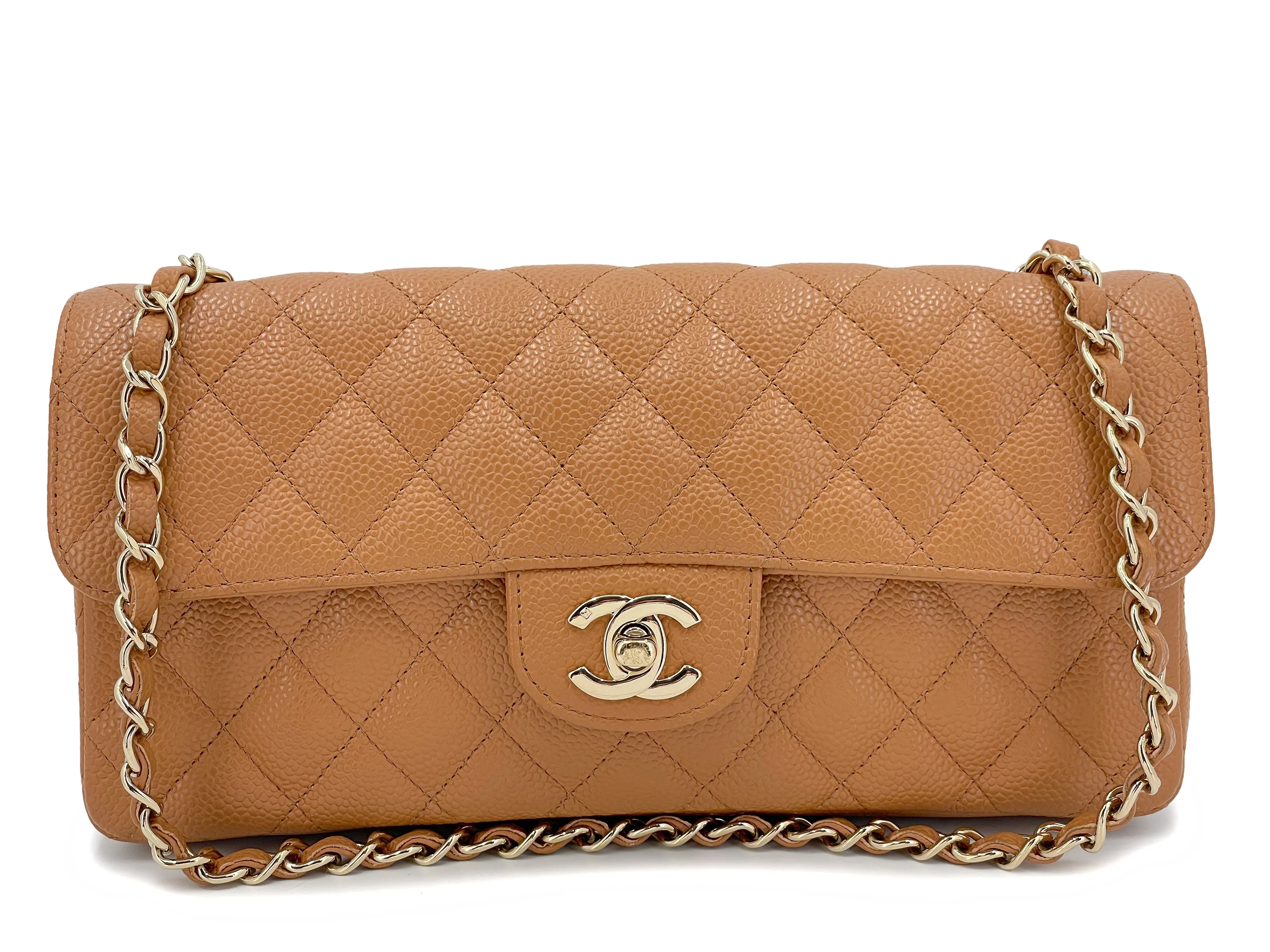 Chanel 2007 Vintage Caviar Caramel Beige Quilted East West Flap Bag 24k GHW