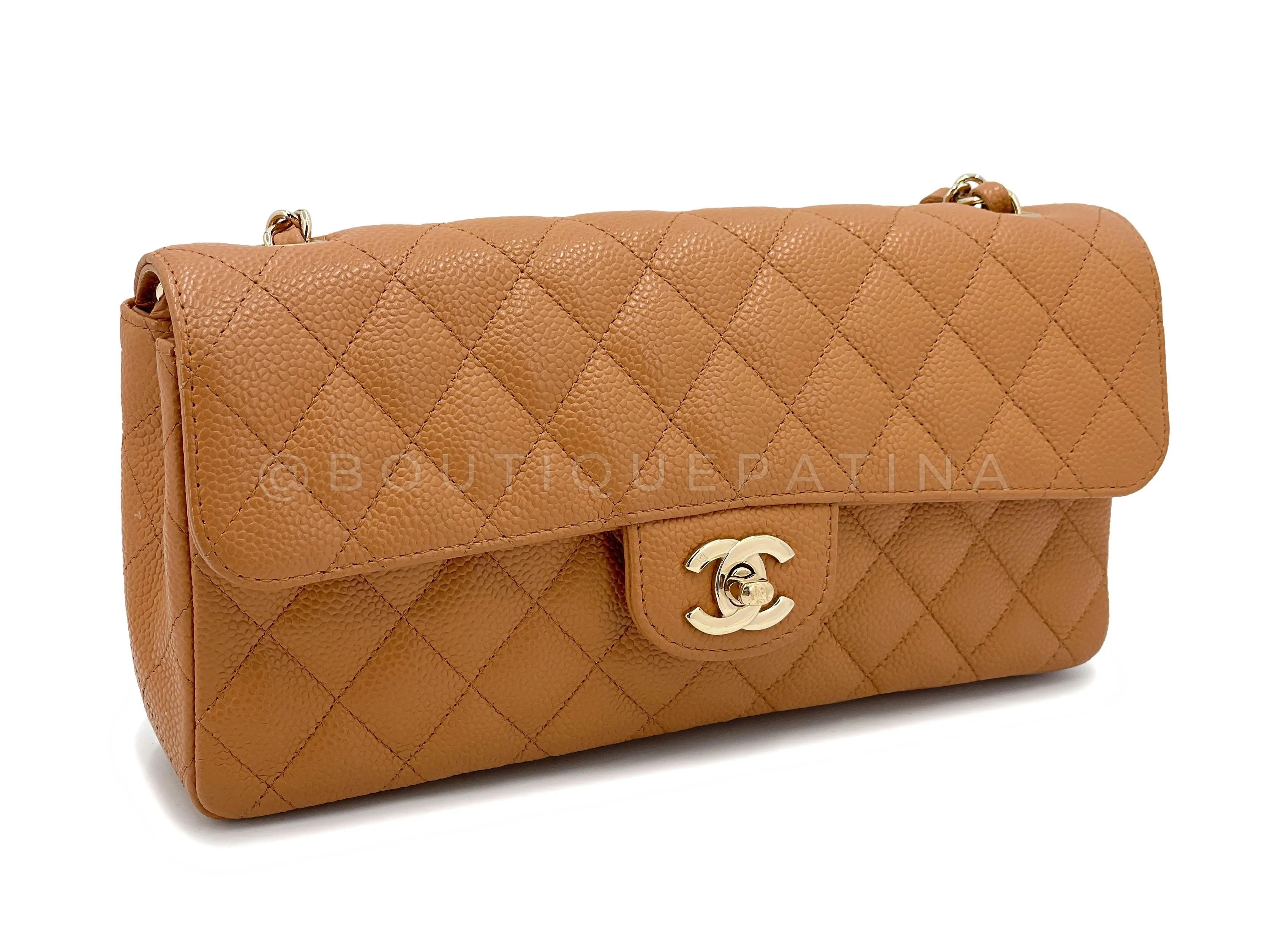 Chanel 2007 Vintage Caviar Caramel Beige Quilted East West Flap Bag 24k GHW