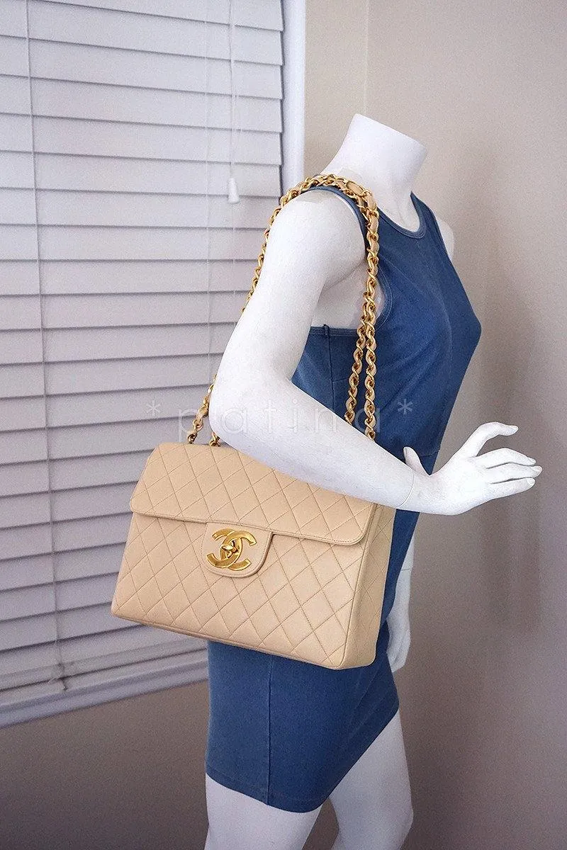 Chanel Beige Vintage Jumbo 2.55 Classic Flap Bag