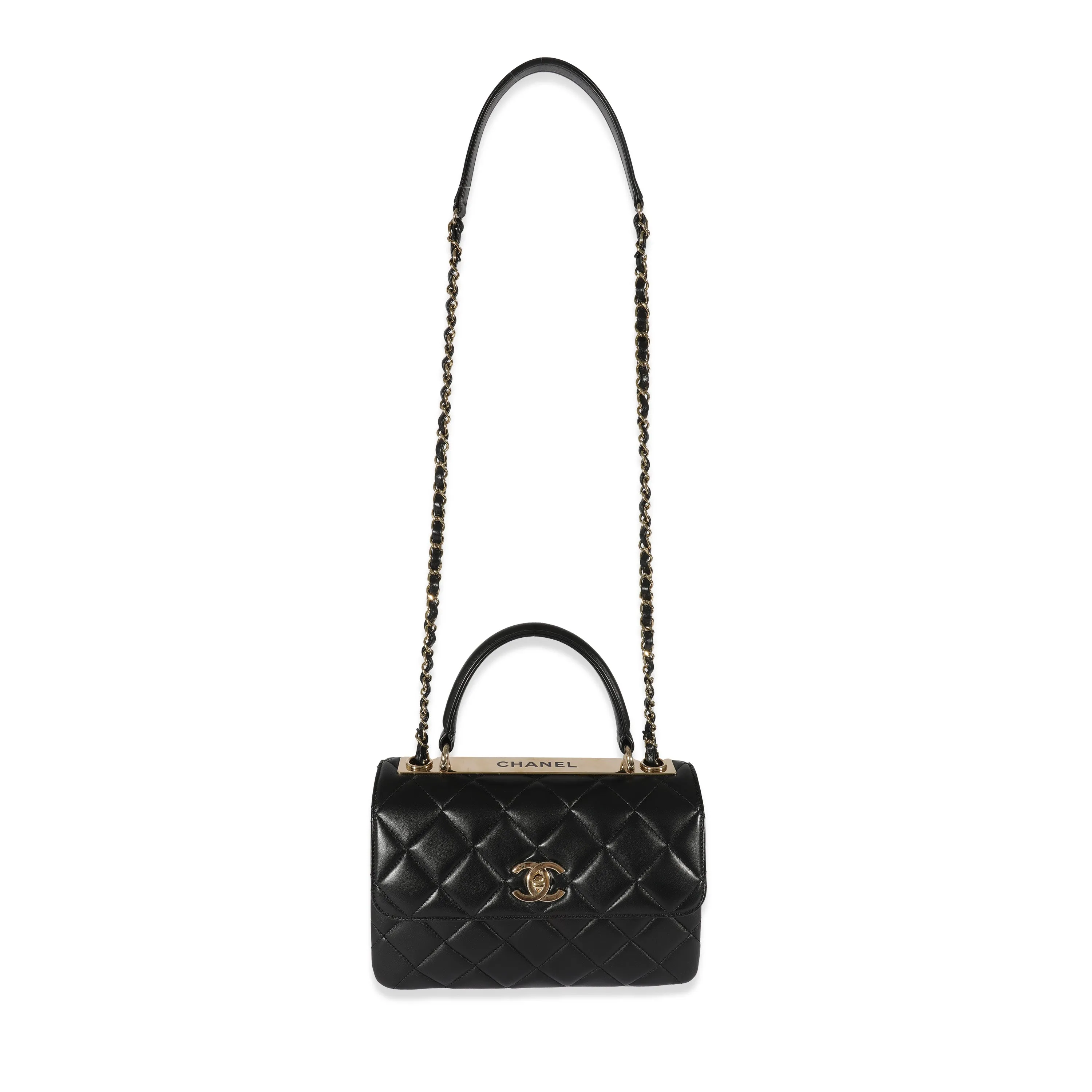 Chanel Black Lambskin CC Small Trendy Top Handle