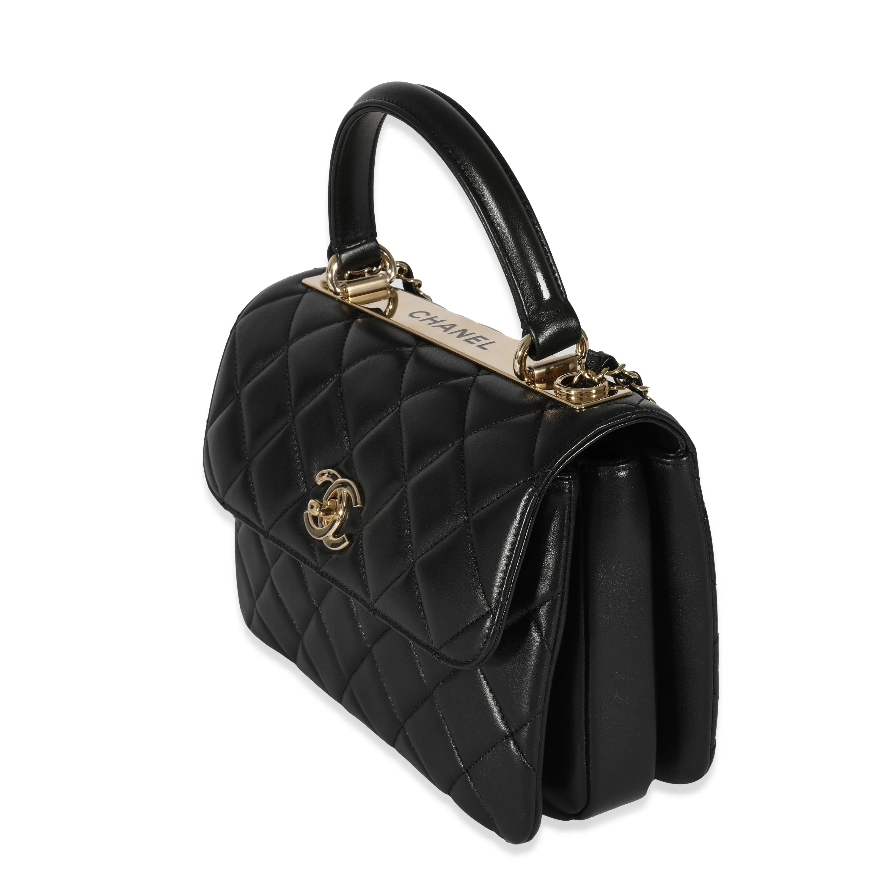 Chanel Black Lambskin CC Small Trendy Top Handle