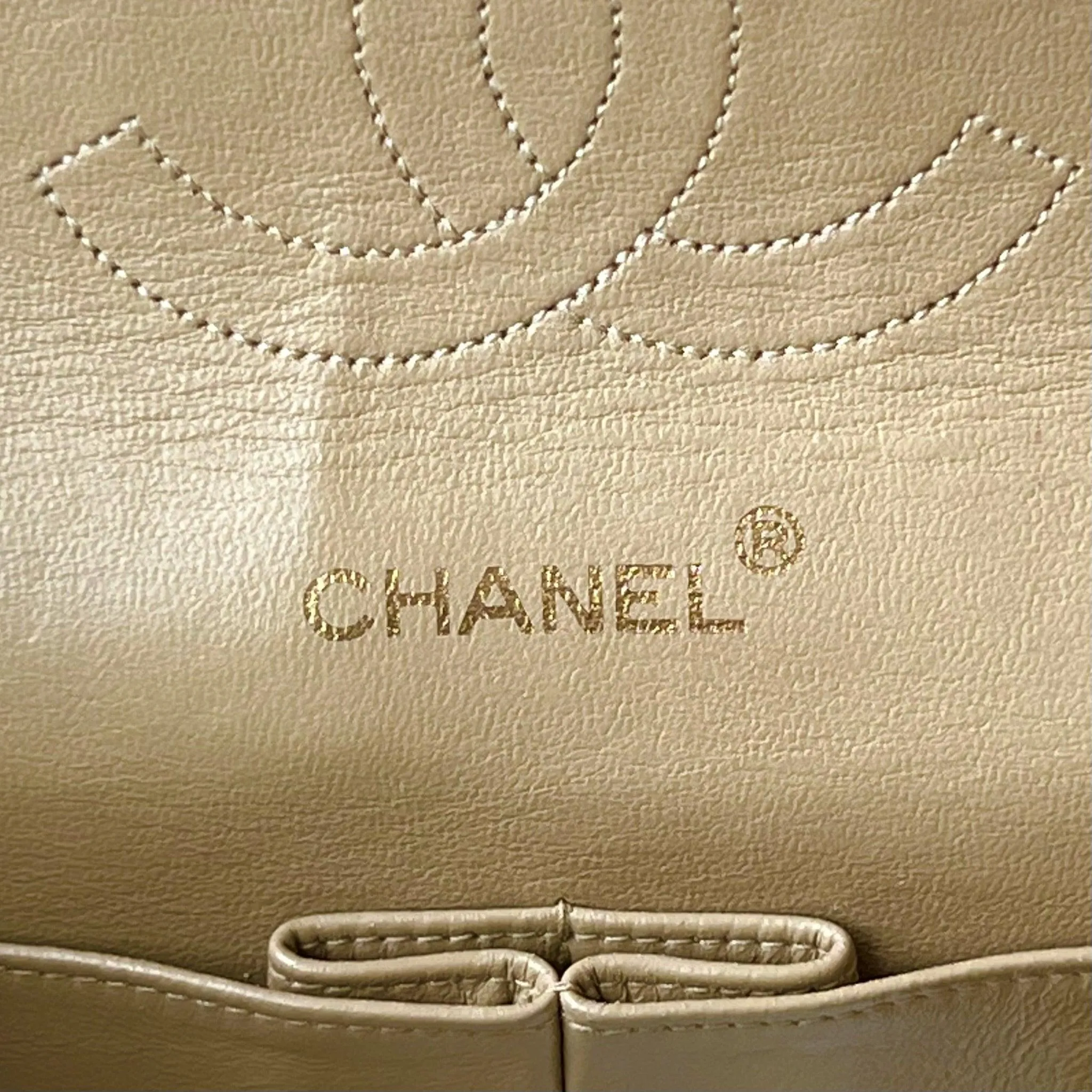 Chanel Vintage Beige Lambskin Medium Flap