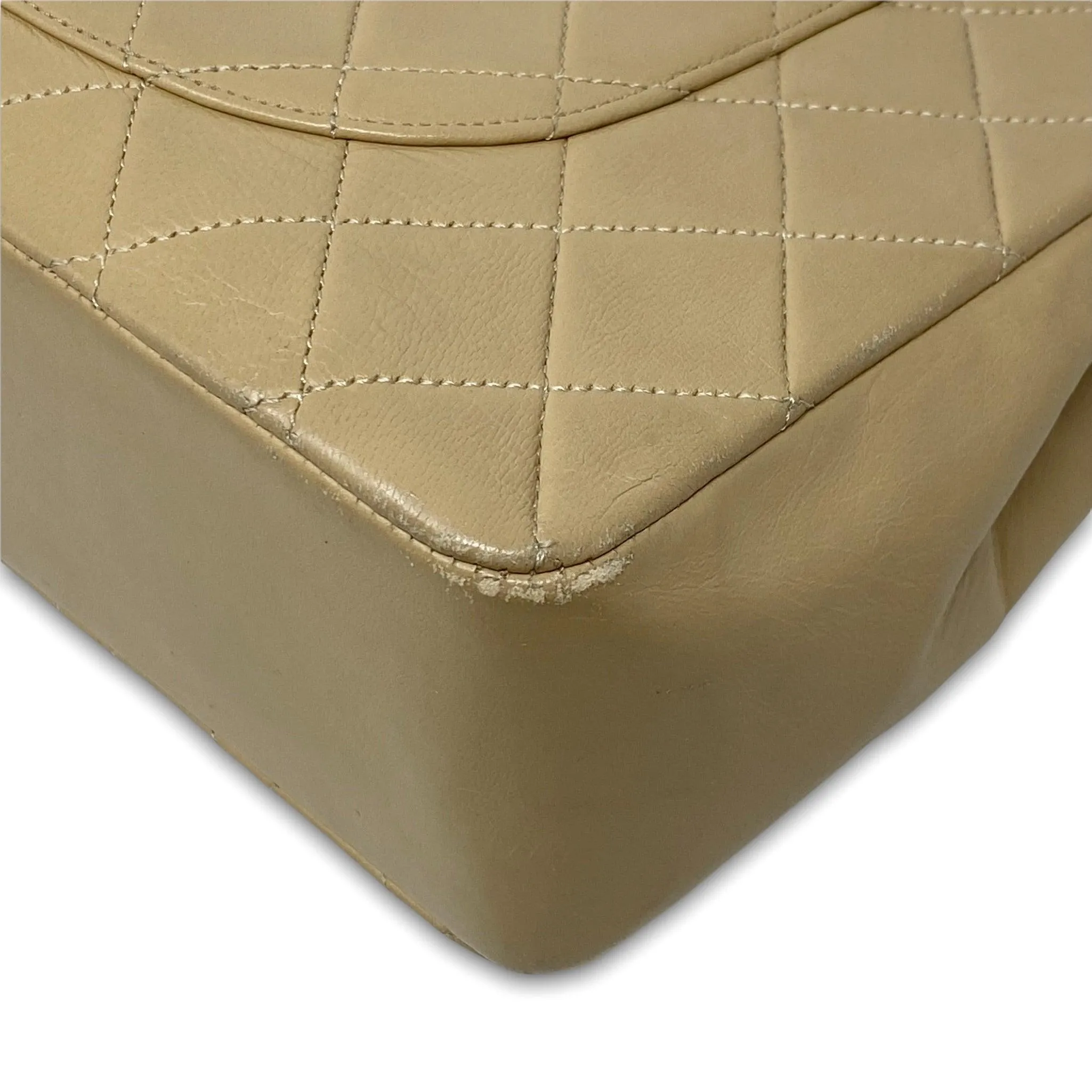 Chanel Vintage Beige Lambskin Medium Flap