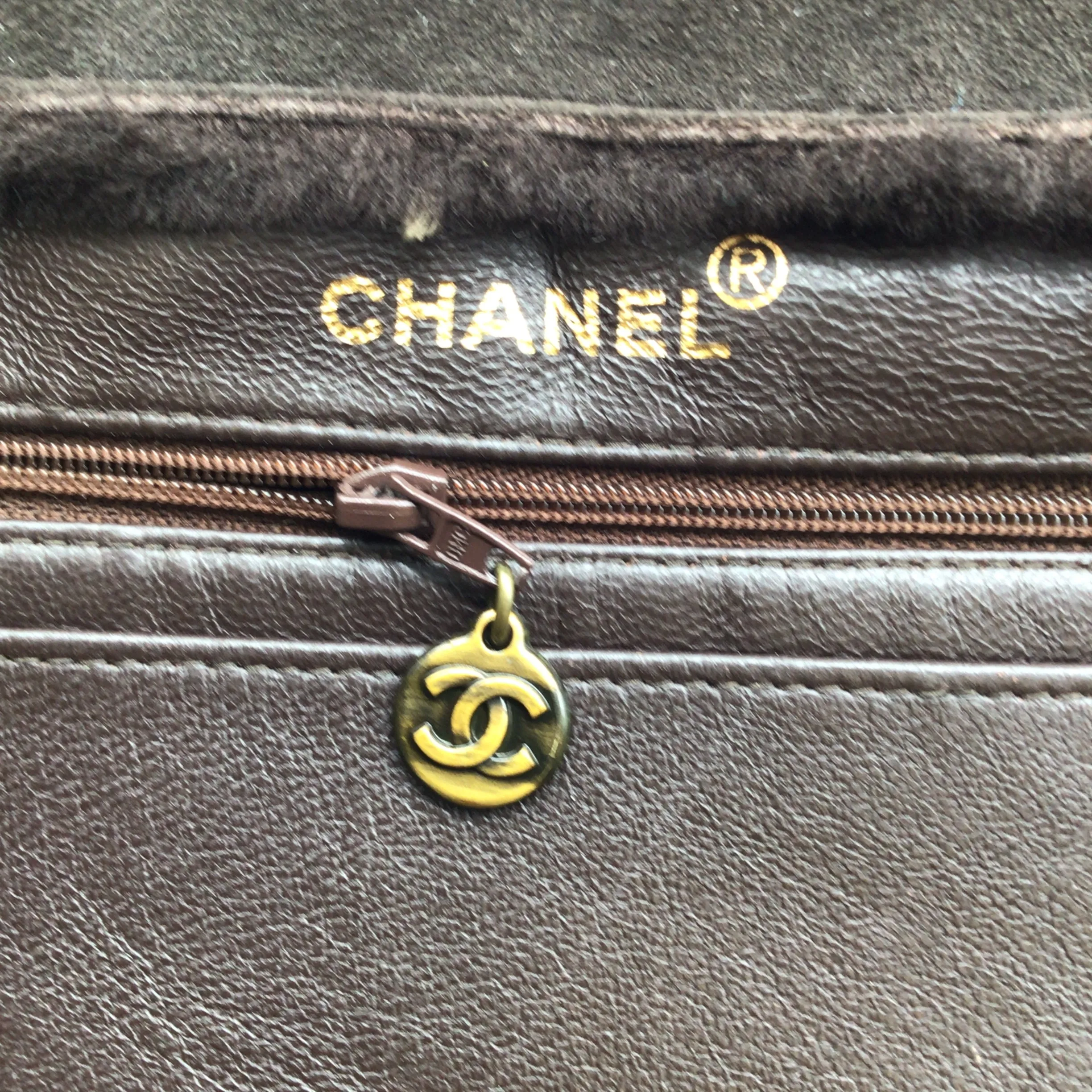 Chanel Vintage Brown Shearling Wool Tote