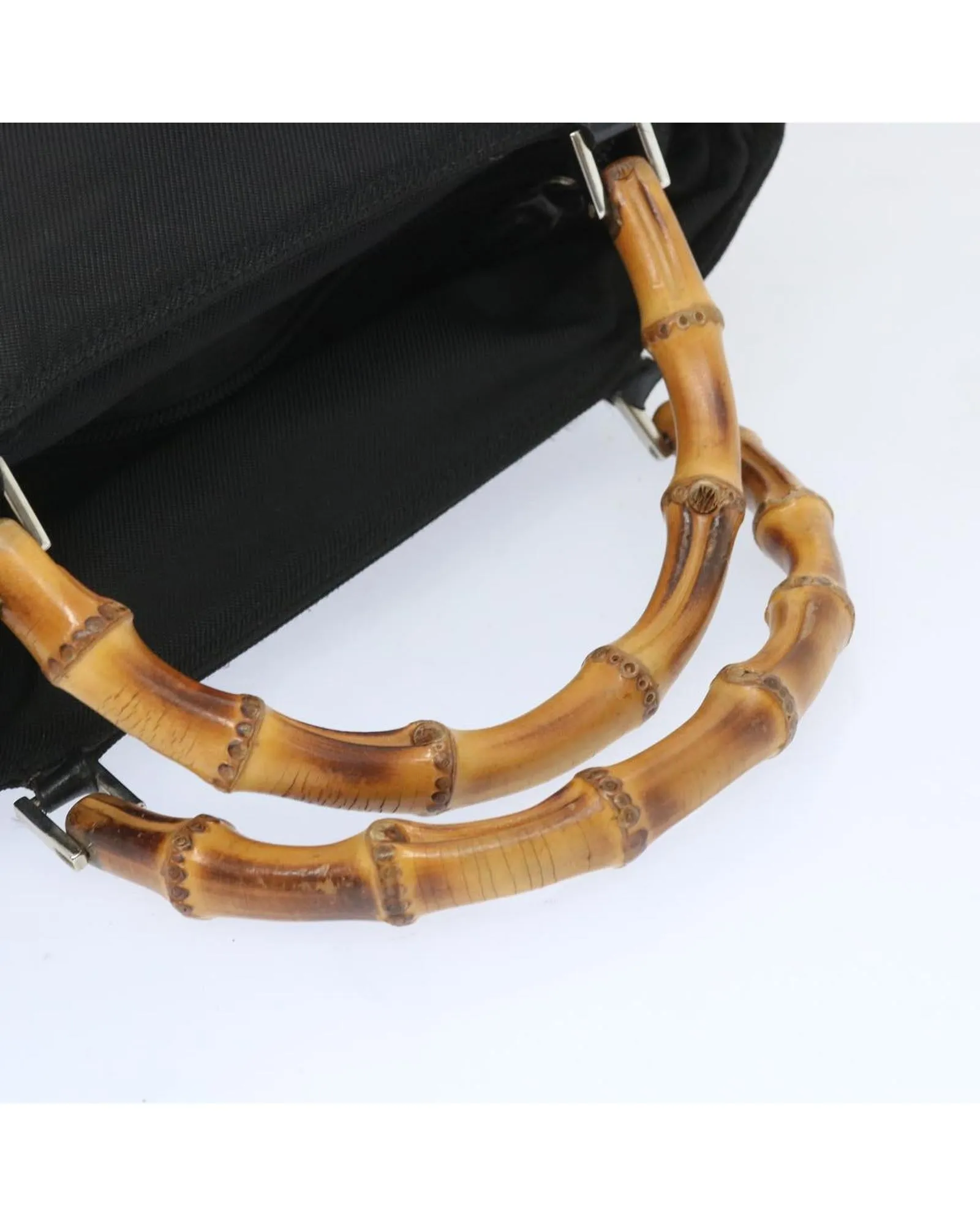 Chic Nylon Hand Bag with Bamboo Accents