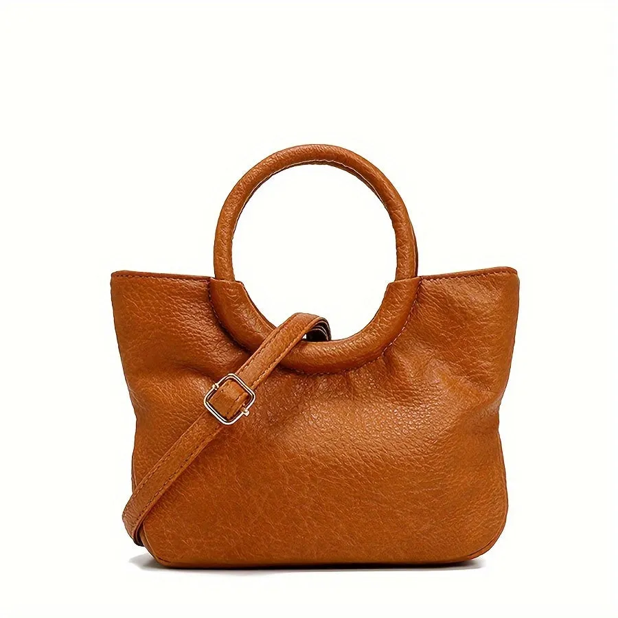 Chic Vintage-Inspired Women's Handbag with Detachable Strap - Soft Faux Leather, Zip Closure, Perfect for Everyday & Commute