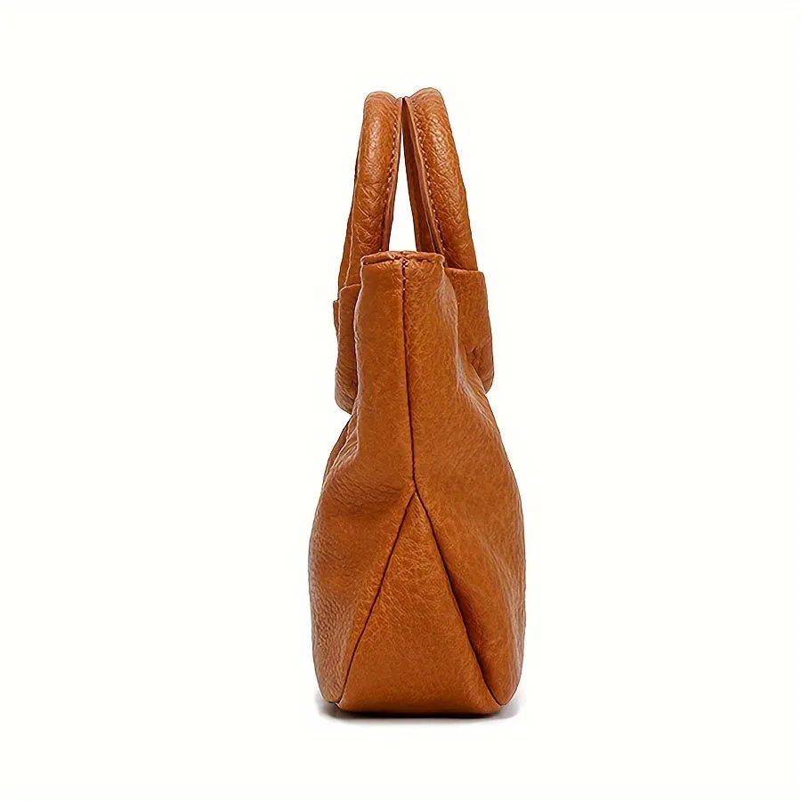 Chic Vintage-Inspired Women's Handbag with Detachable Strap - Soft Faux Leather, Zip Closure, Perfect for Everyday & Commute