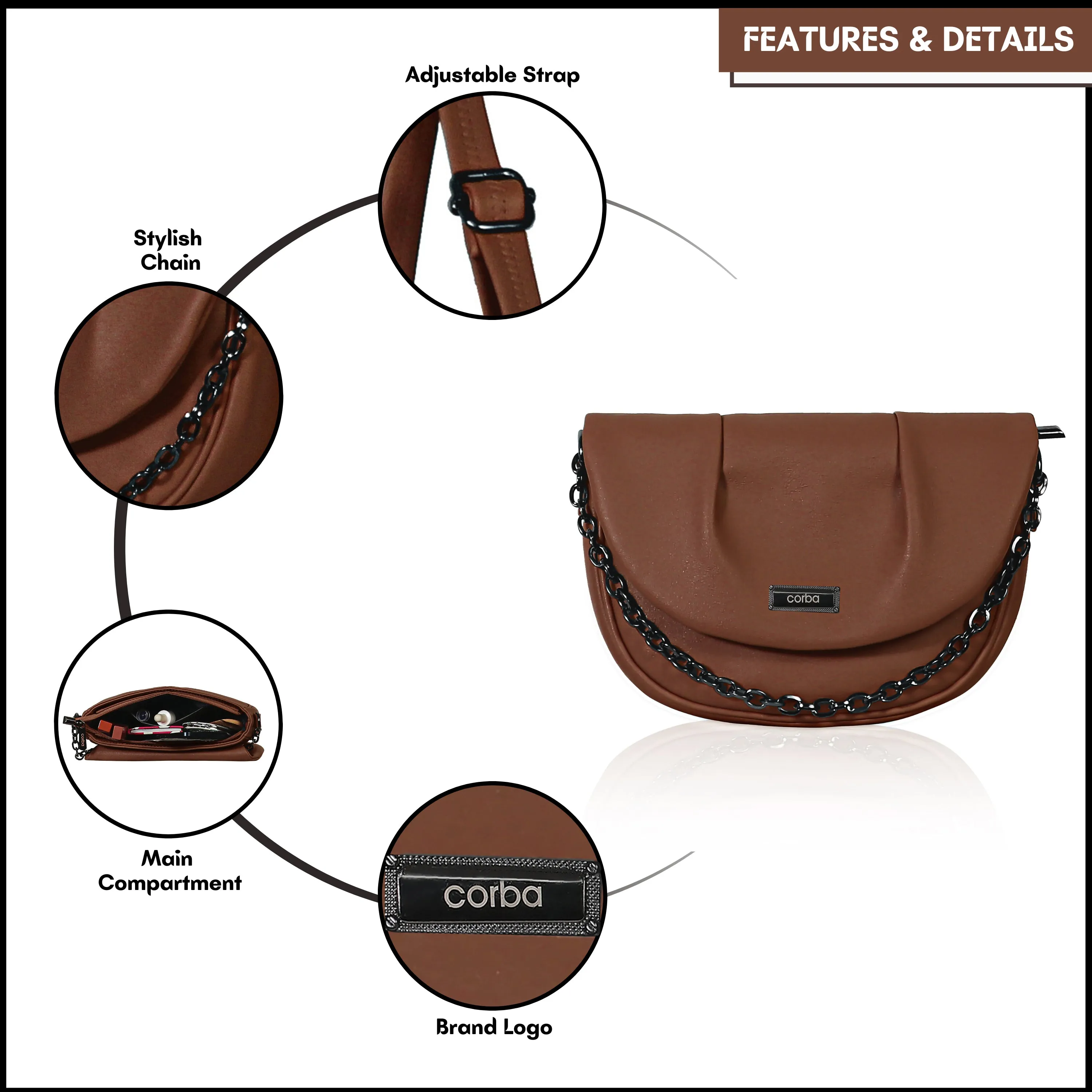 Optimized Title: Corba Womens Stylish Dark Brown Sling Bag - Fashionable & Functional Accessory