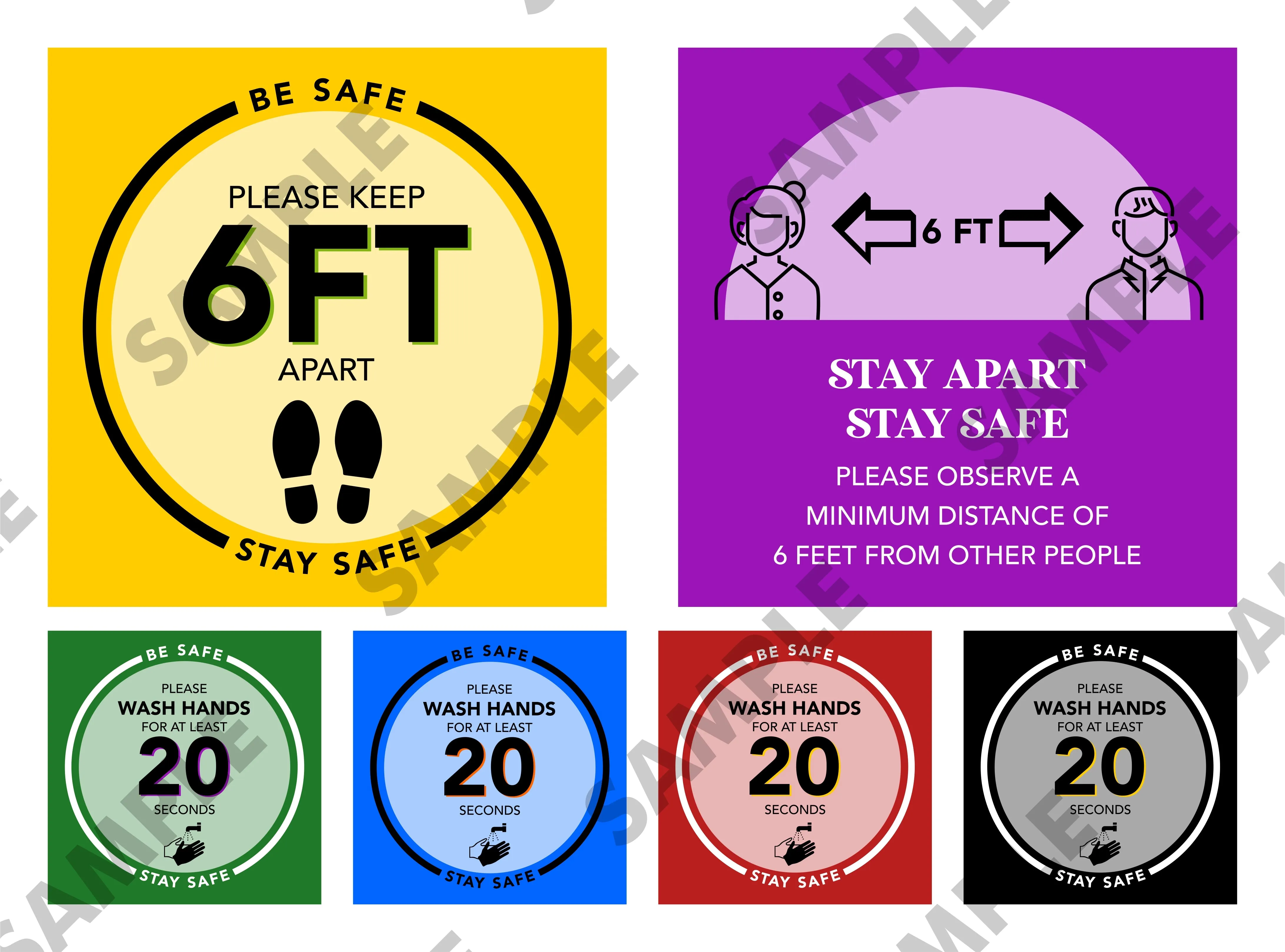 Covid-19 Safety Signs, 5 Pack Set