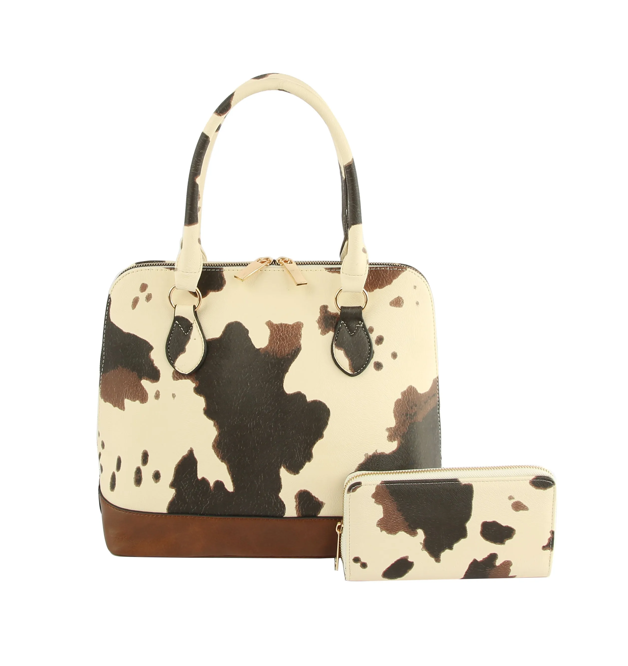 Cow Leo Print Women Satchel Top Handle Bag