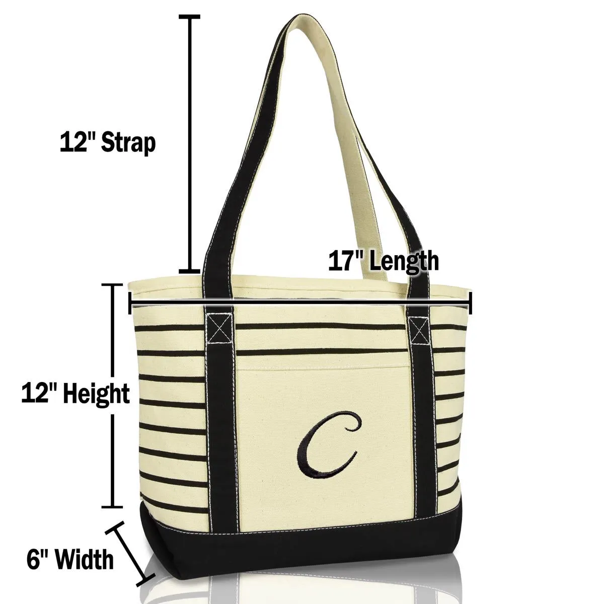 Dalix Striped C-Initial Tote Bag Womens Ballent Letter C