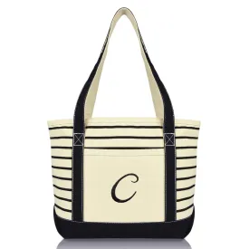 Dalix Striped C-Initial Tote Bag Womens Ballent Letter C