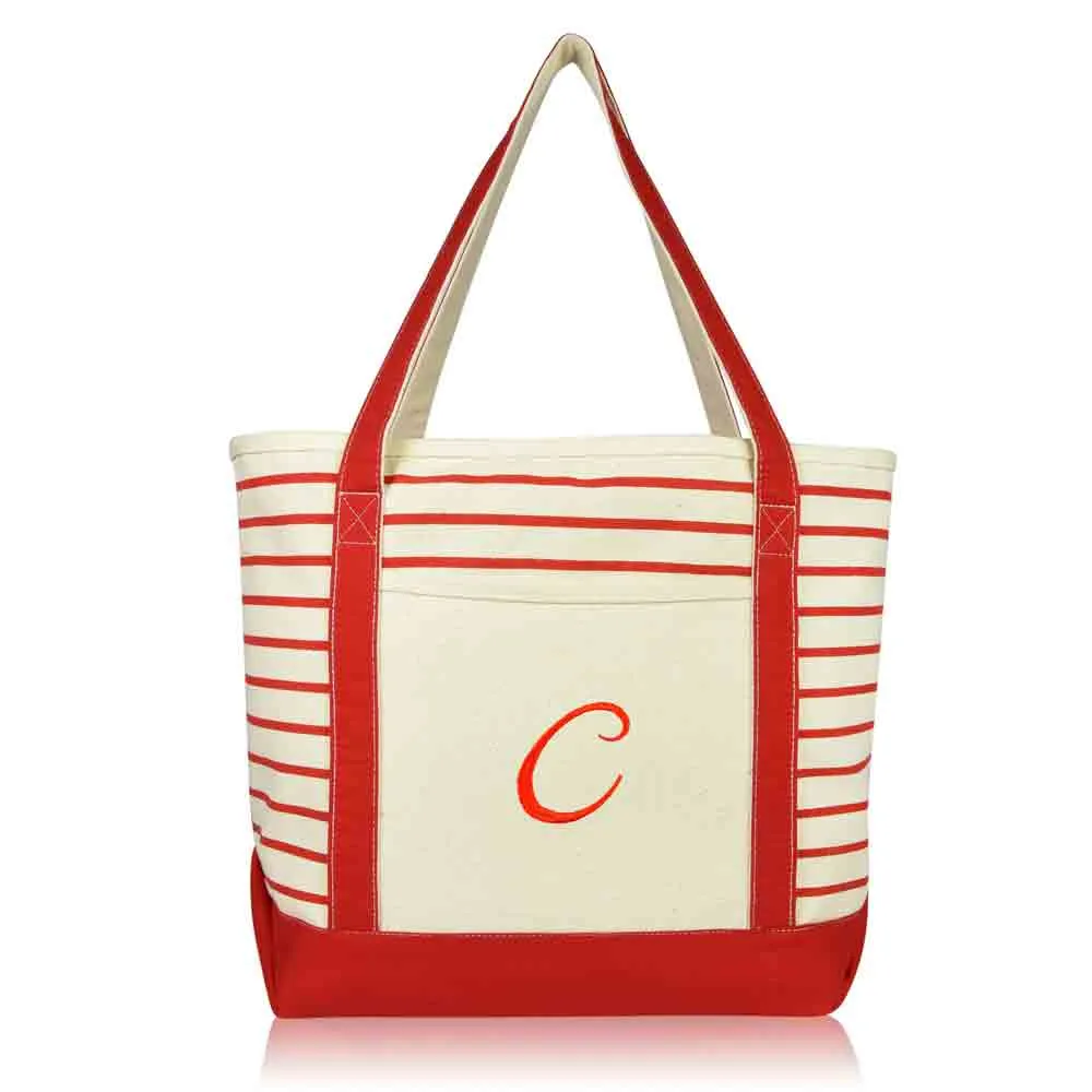 Dalix Striped C-Initial Tote Bag Womens Ballent Letter C