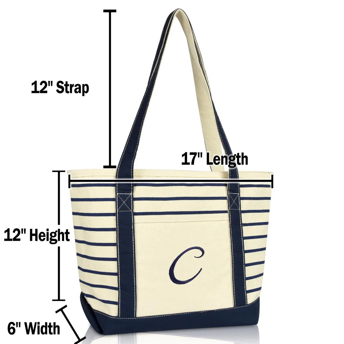 Dalix Striped C-Initial Tote Bag Womens Ballent Letter C