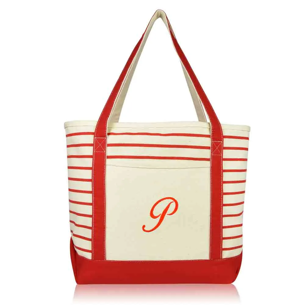 Dalix Striped P-Initial Tote Bag Womens Ballent Letter P