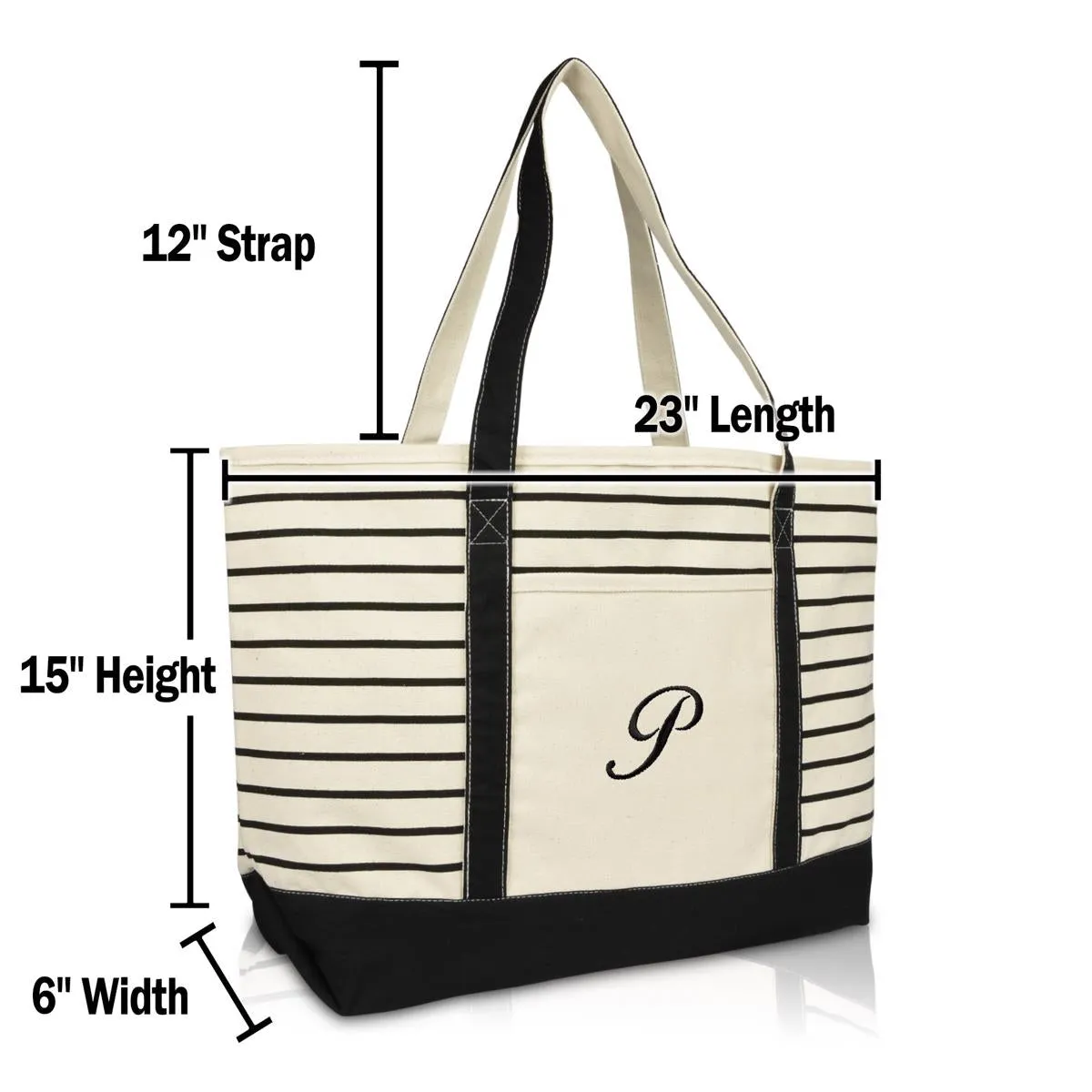 Dalix Striped P-Initial Tote Bag Womens Ballent Letter P