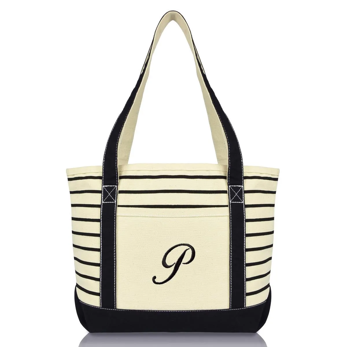 Dalix Striped P-Initial Tote Bag Womens Ballent Letter P