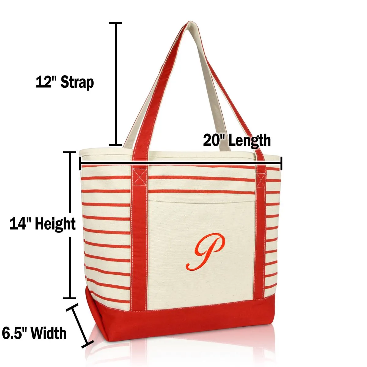 Dalix Striped P-Initial Tote Bag Womens Ballent Letter P