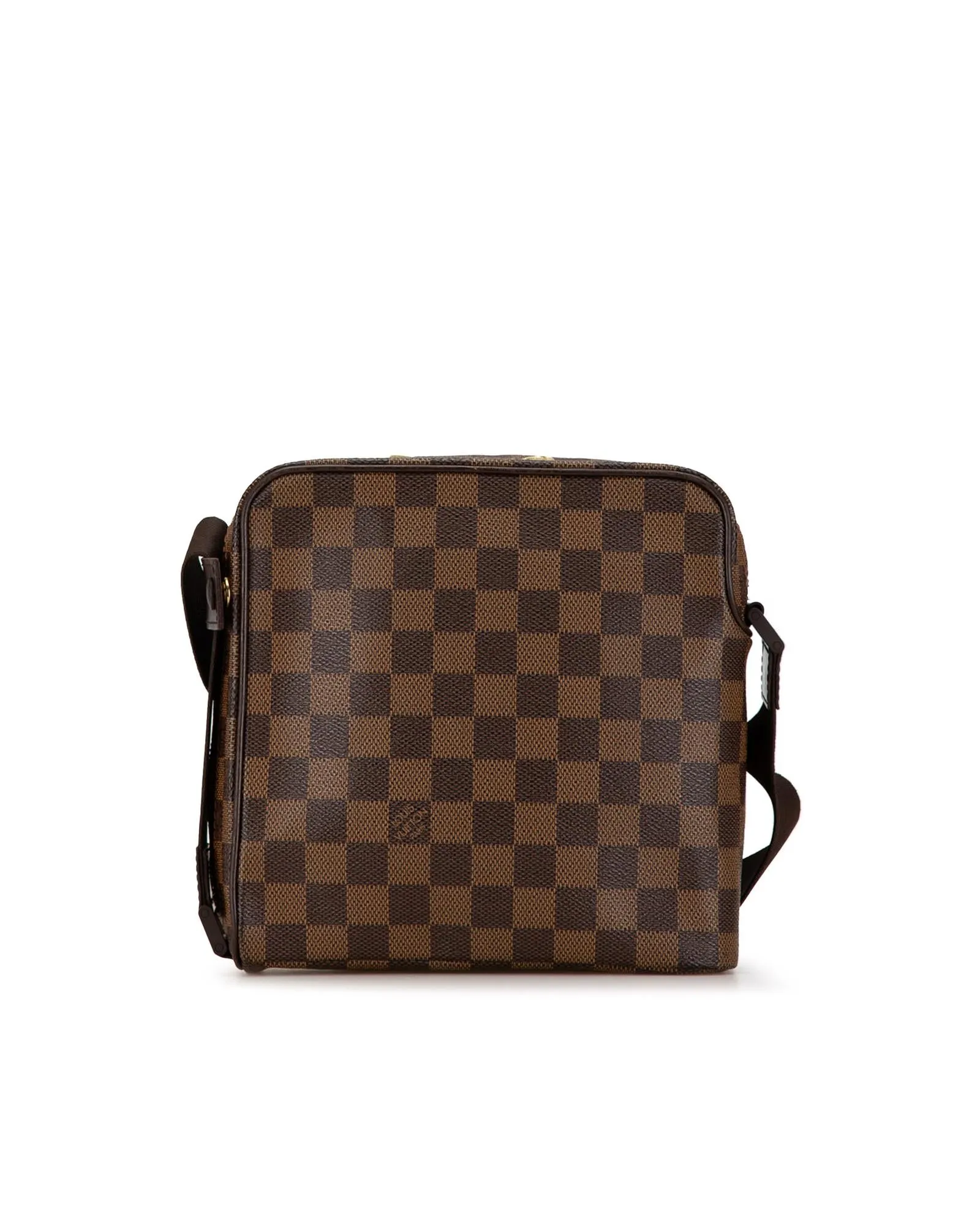 Damier Canvas Crossbody Bag with Leather Trim