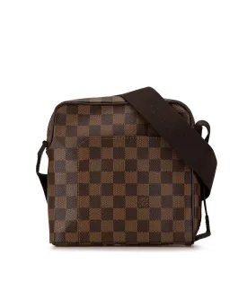 Damier Canvas Crossbody Bag with Leather Trim