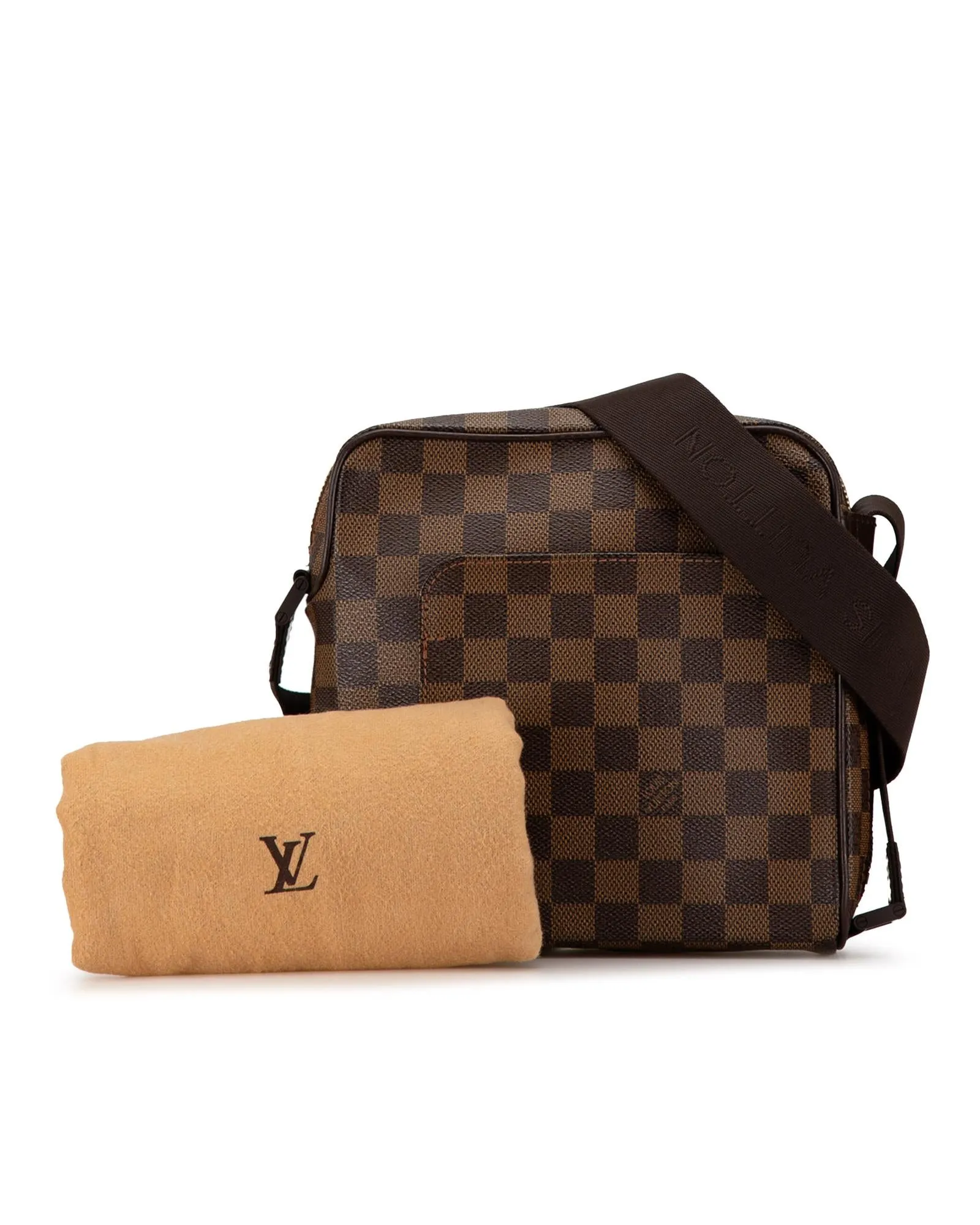 Damier Canvas Crossbody Bag with Leather Trim