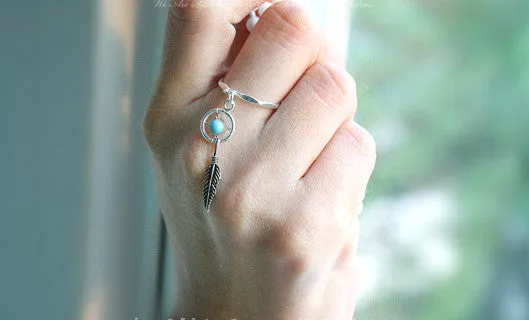 Dream Catcher Ring ,DreamCatcher with Feathers ring, 925 Sterling Silver, Silver Ring (R90)