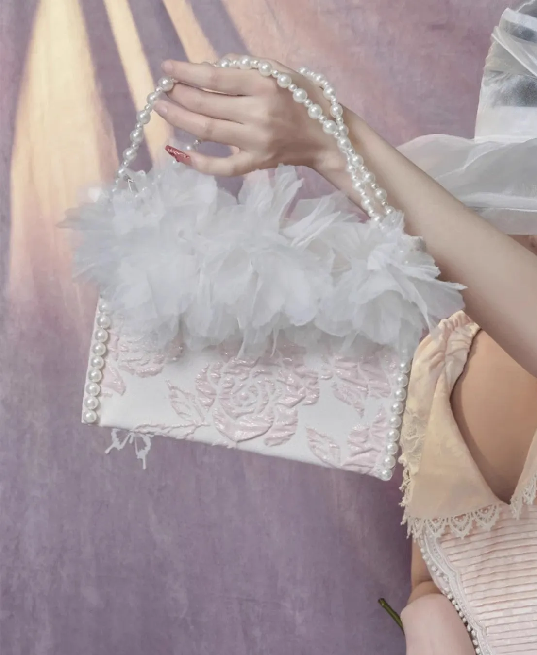 Dreamy Vintage Pearl Studded Clutch Bag Purse