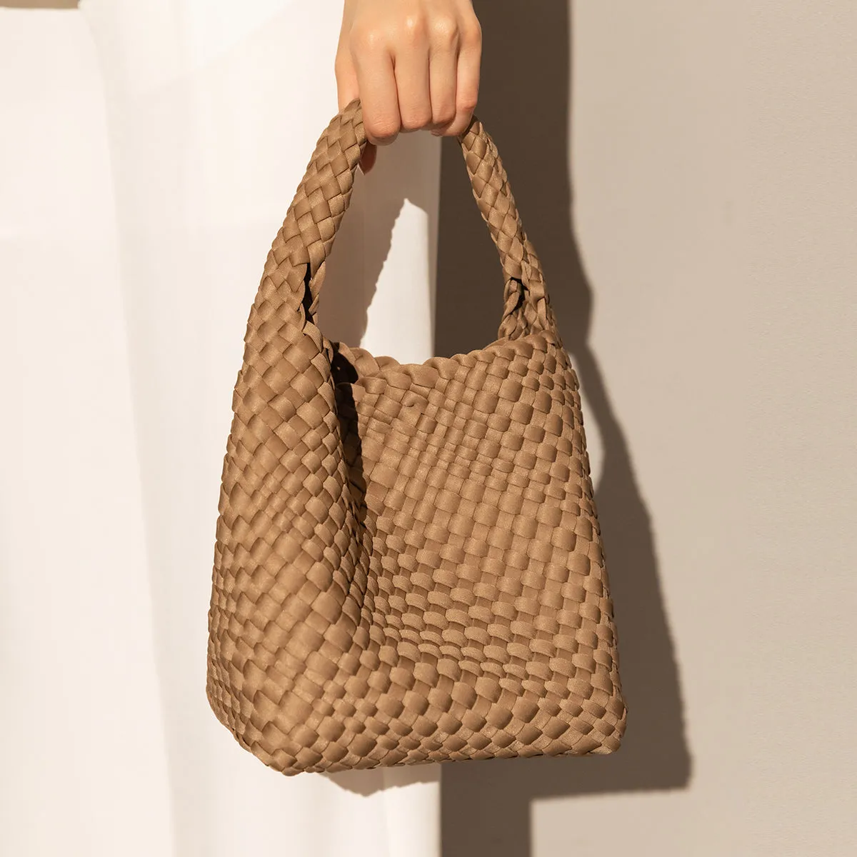 Earthy Medium Woven Top Handle Bag