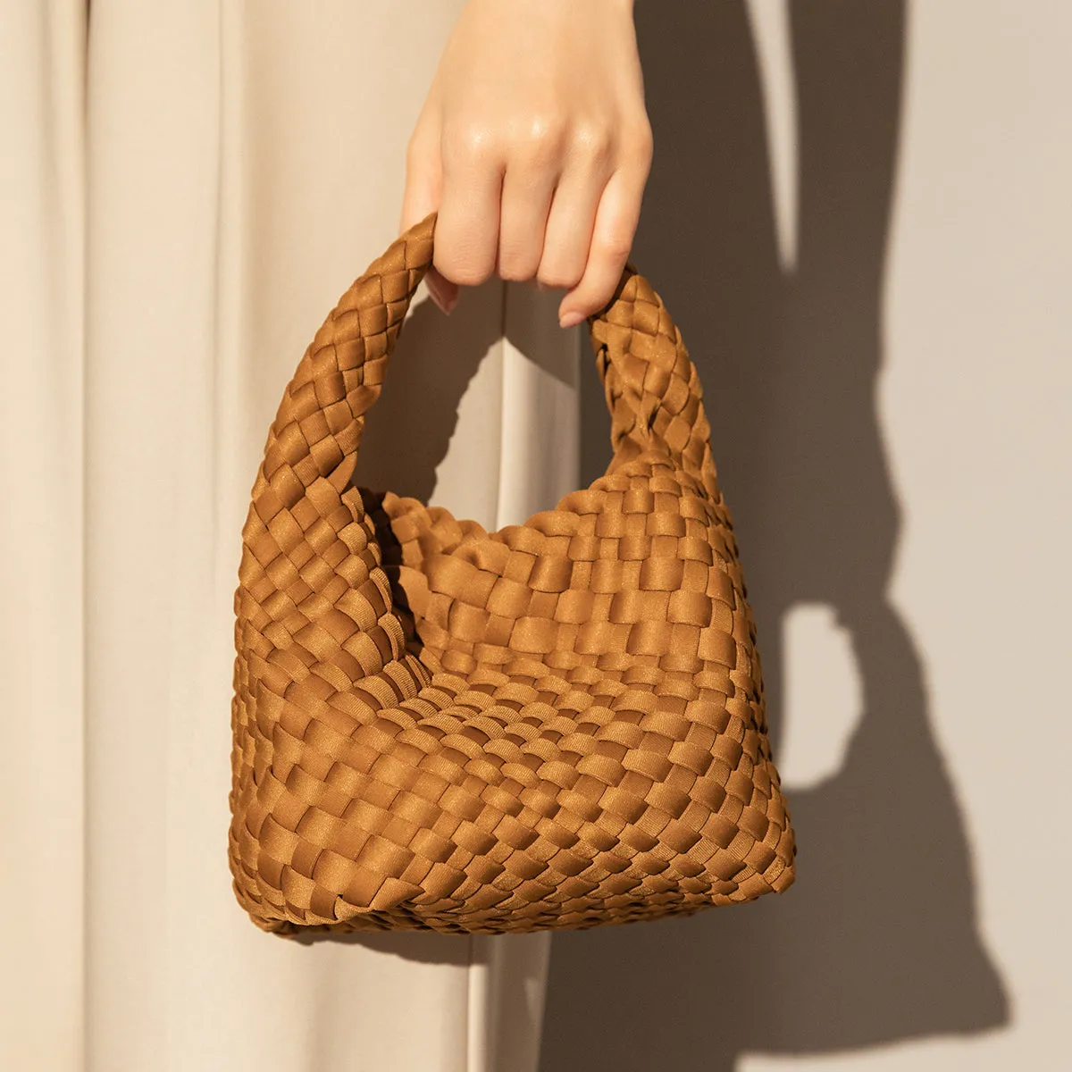 Earthy Medium Woven Top Handle Bag