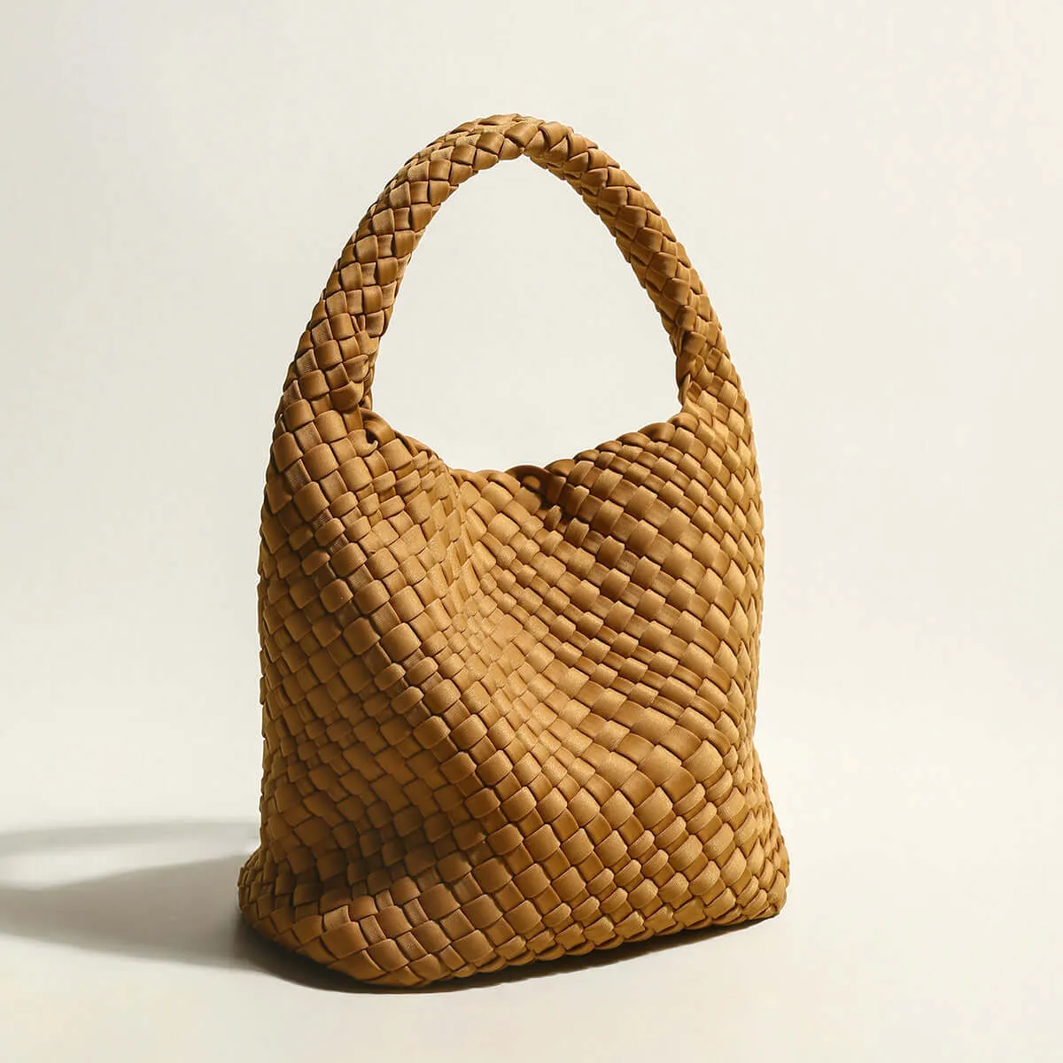 Earthy Medium Woven Top Handle Bag