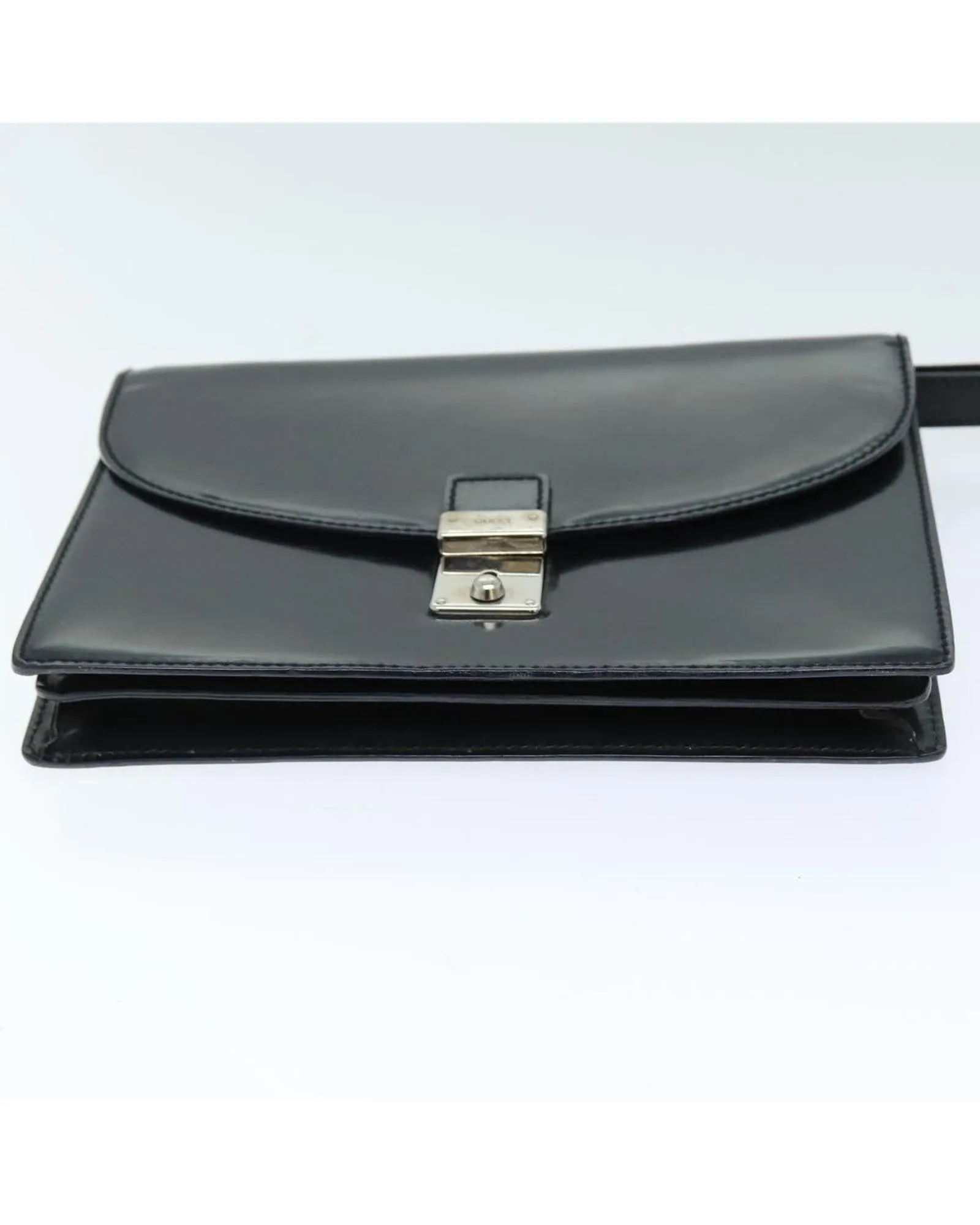 Enamel Black Clutch Bag with Key and Clochette Made in Italy