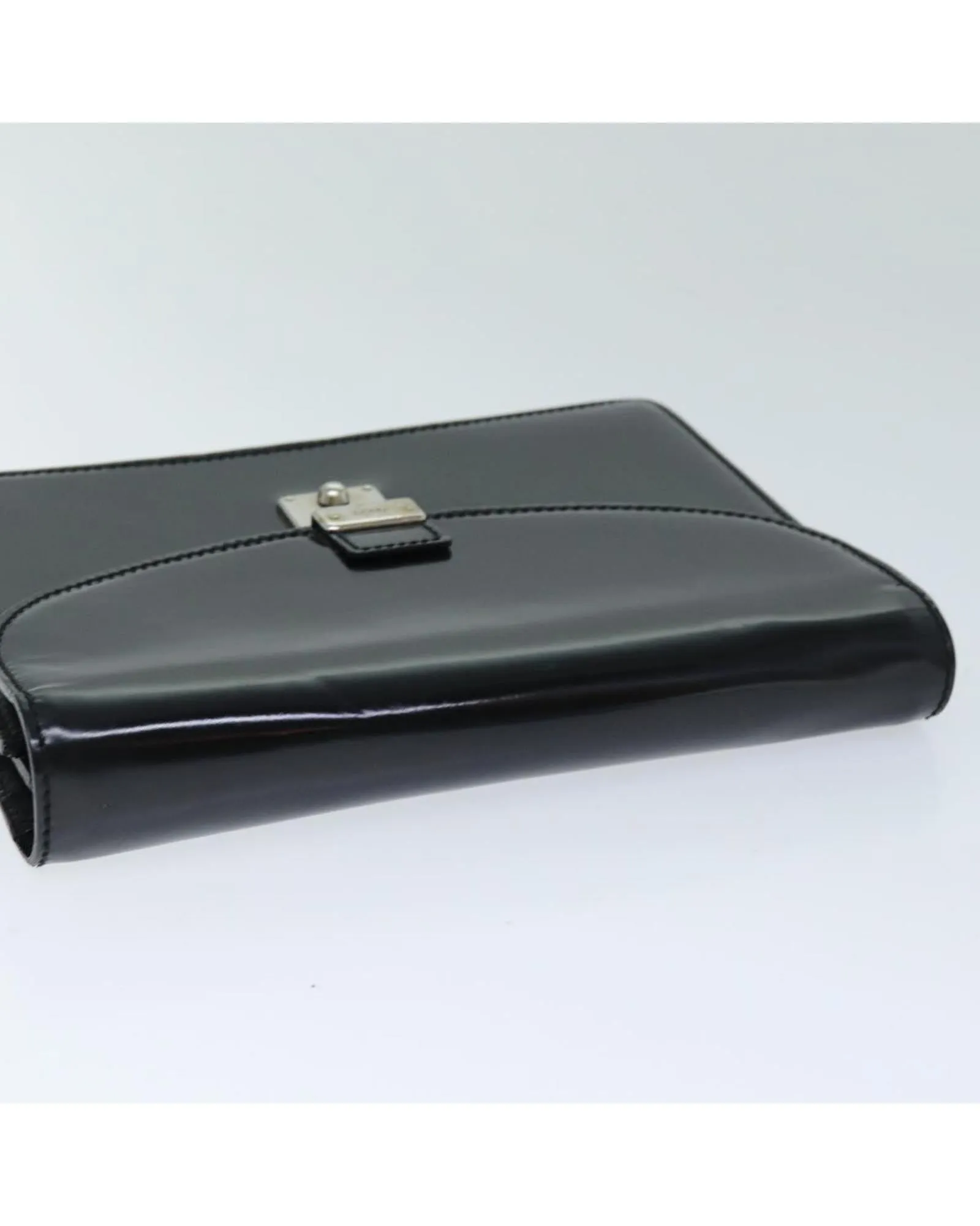 Enamel Black Clutch Bag with Key and Clochette Made in Italy