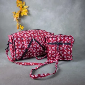 Expandable Travel Bag Red Colour Leaf Design.