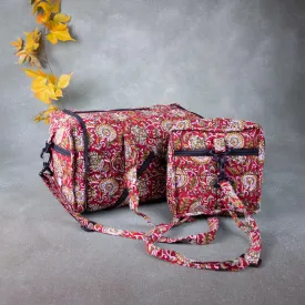 Expandable Travel Bag Red Colour with Mustard Prints.