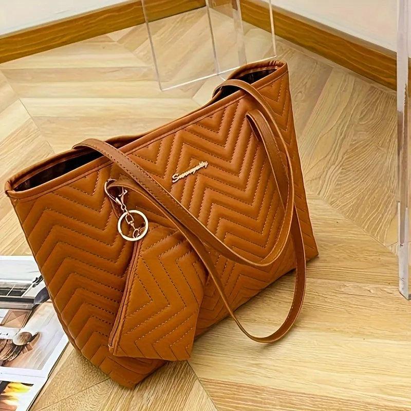 Fashion Quilted Tote Bag Chic Spacious Womens Shoulder Bag