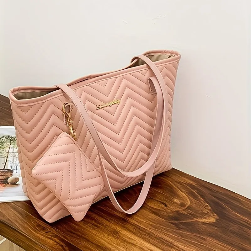 Fashion Quilted Tote Bag Chic Spacious Womens Shoulder Bag