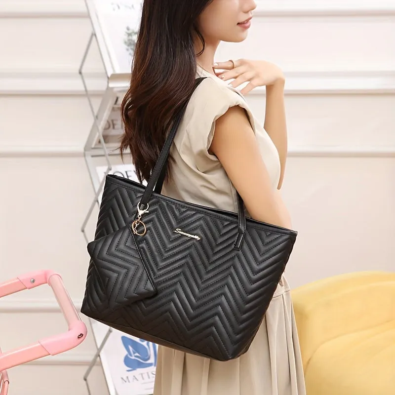 Fashion Quilted Tote Bag Chic Spacious Womens Shoulder Bag